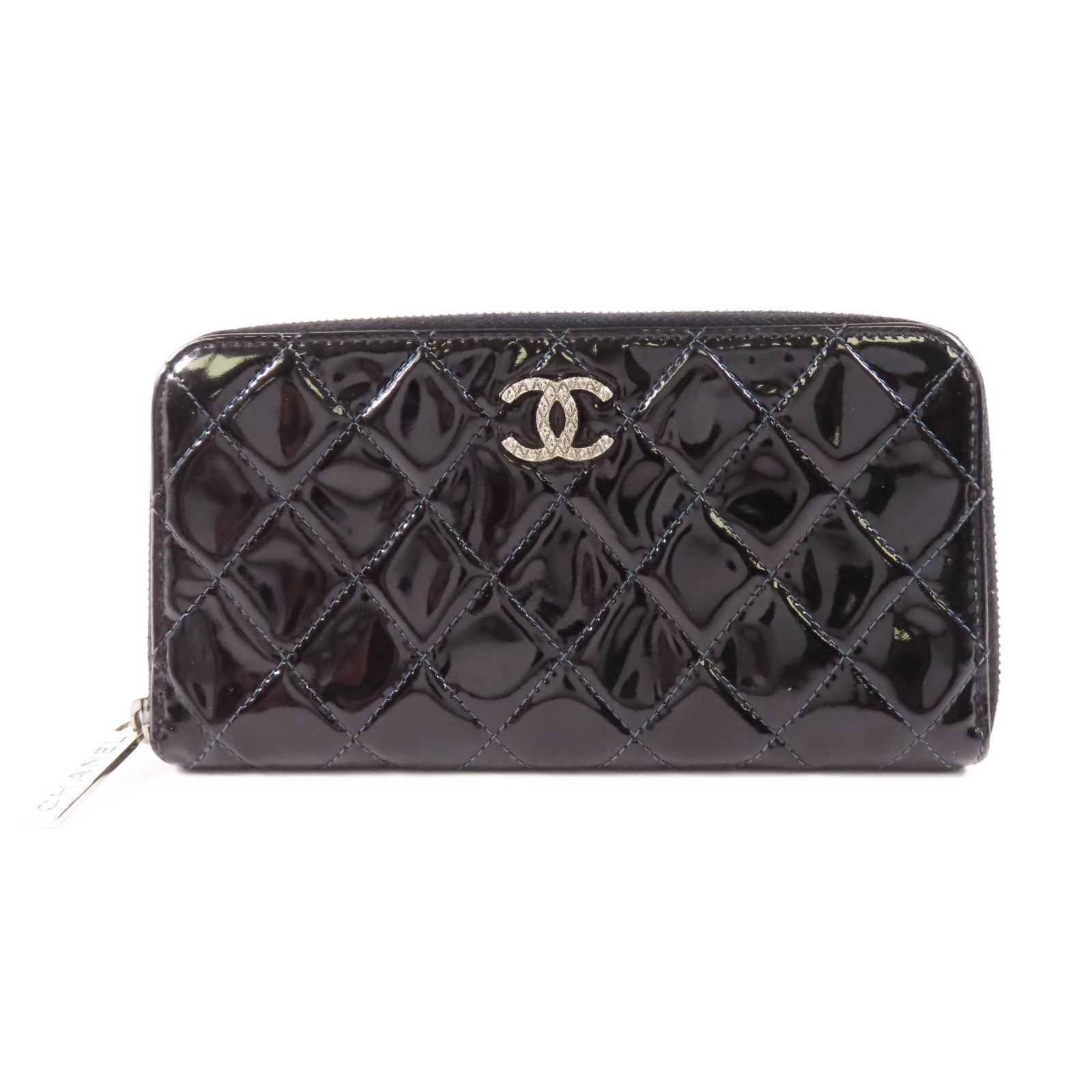 CHANEL 【激減優惠】漆皮皮革Long Round Wallet銀扣長錢包