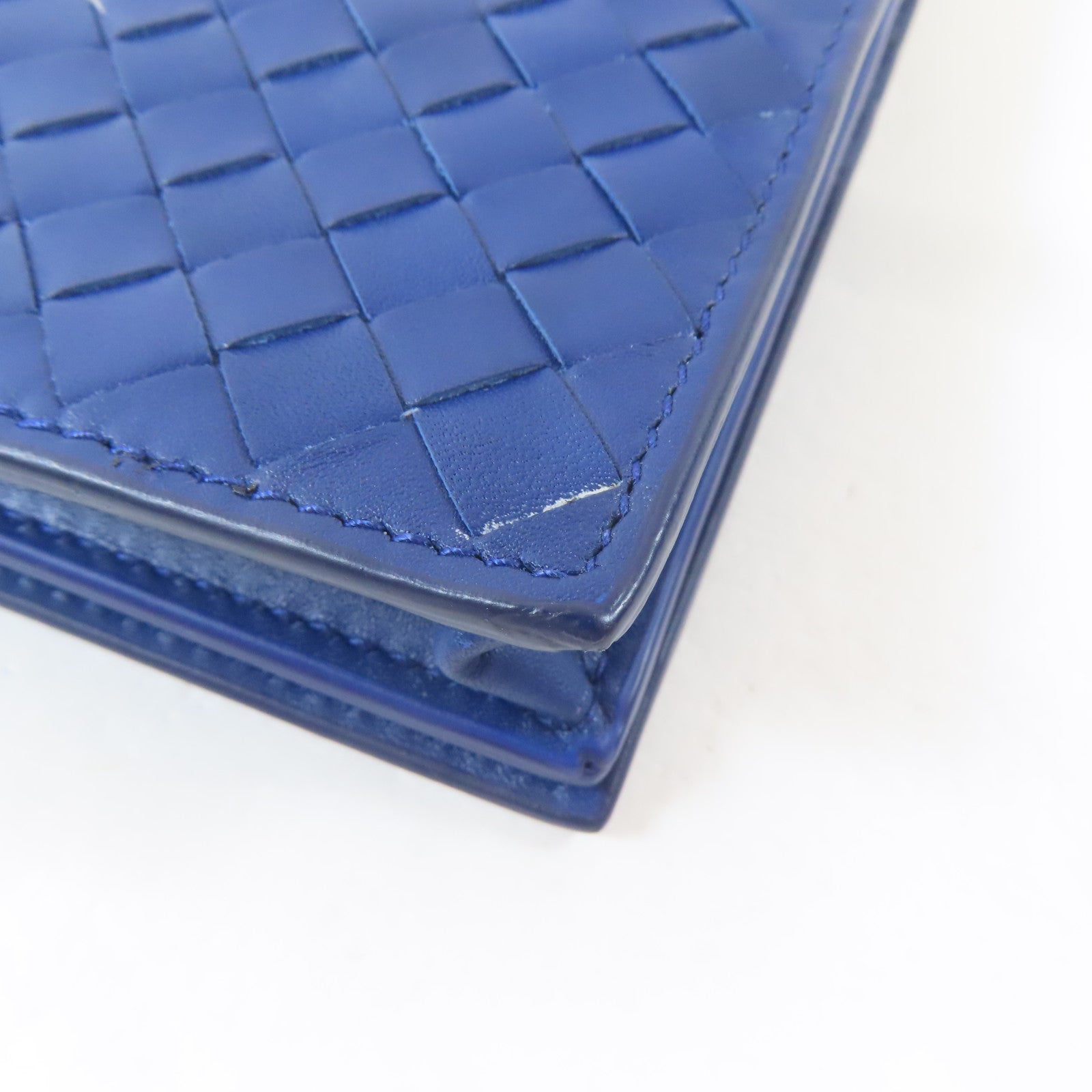 BOTTEGA VENETA 【激減優惠】織紋牛皮皮革Long Bifold Wallet黑扣長錢包藍色