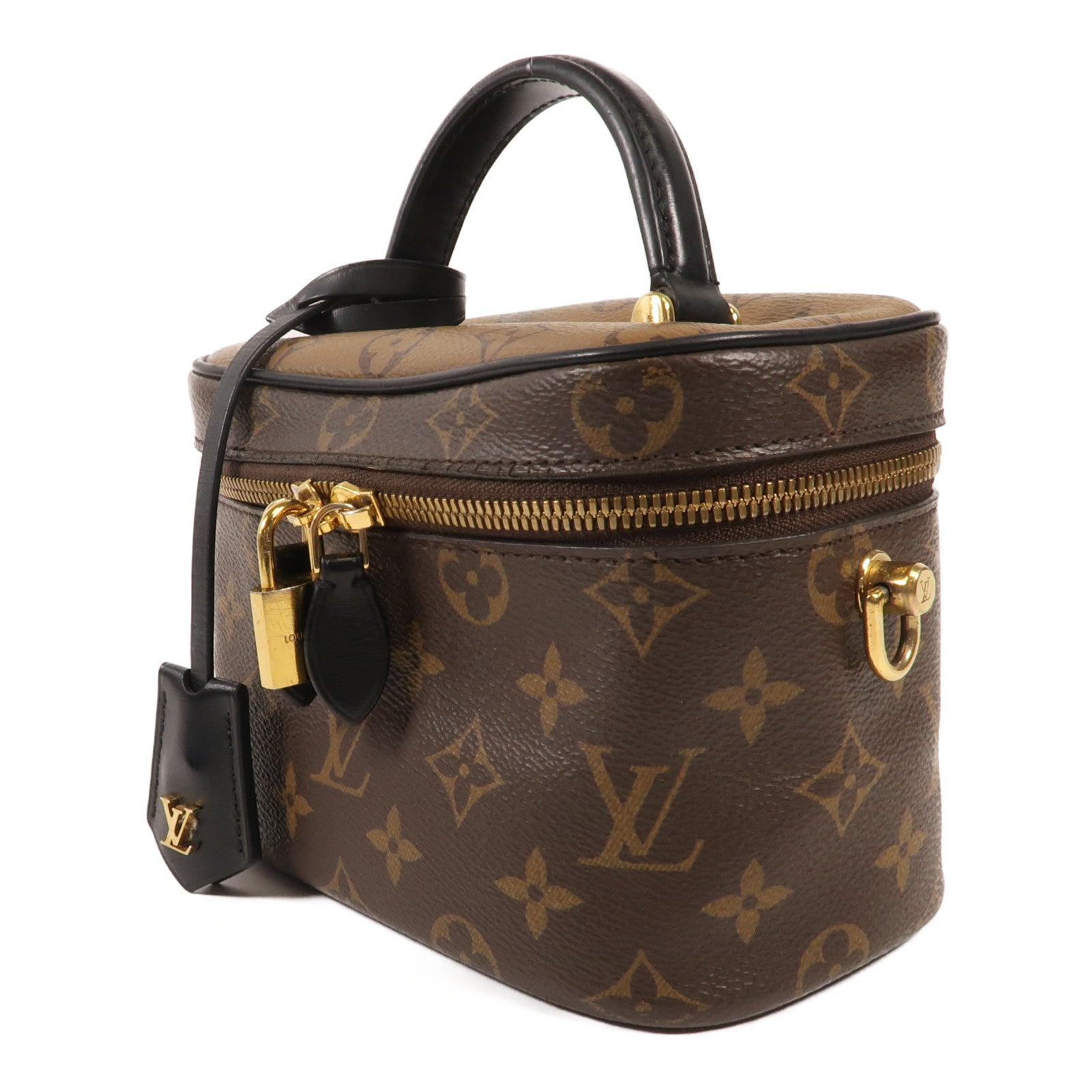LOUIS VUITTON Monogram Reverse Vanity PM金扣手挽肩背兩用袋棕色