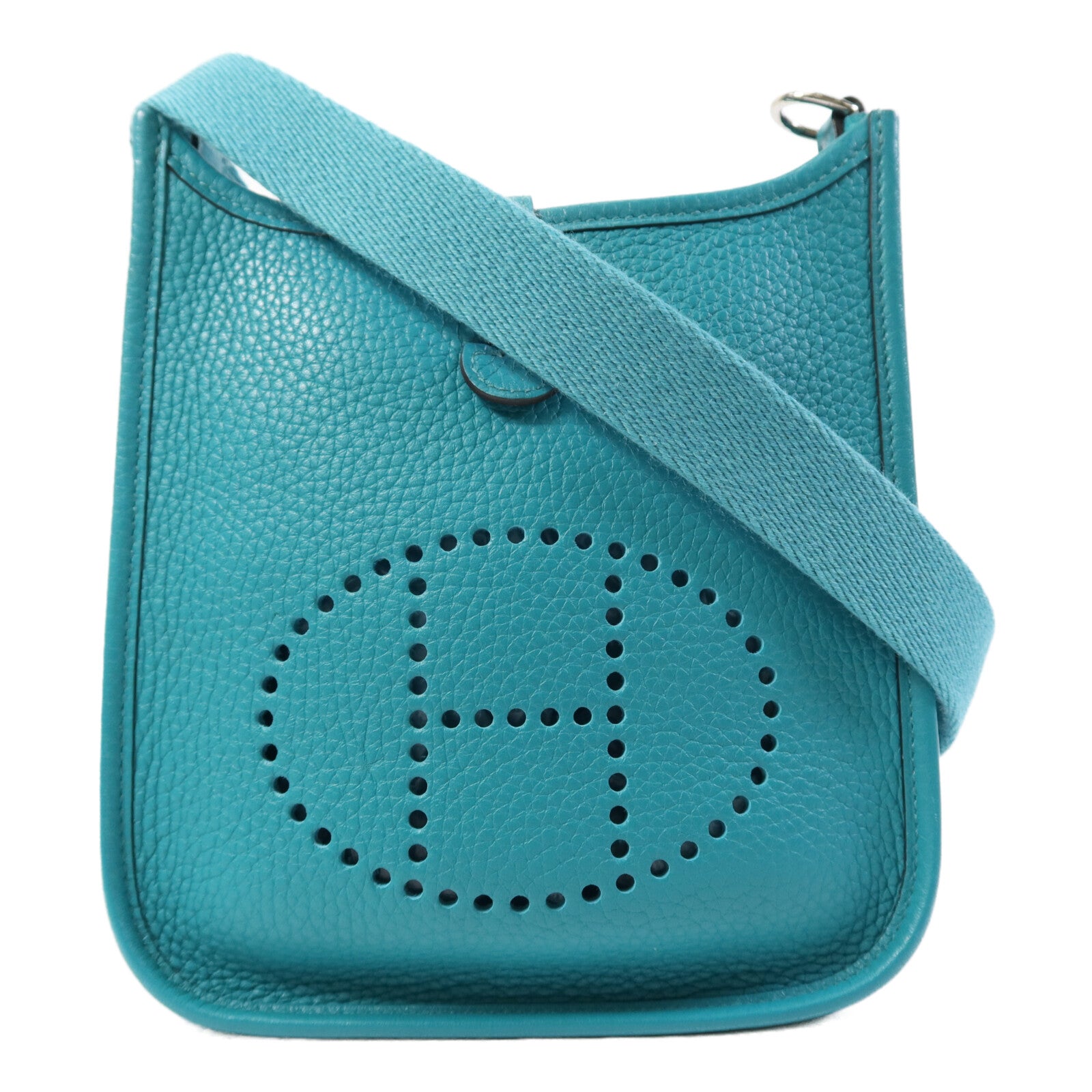 HERMES Clemence皮革Evelyne TPM銀扣肩背袋Bleu Paon