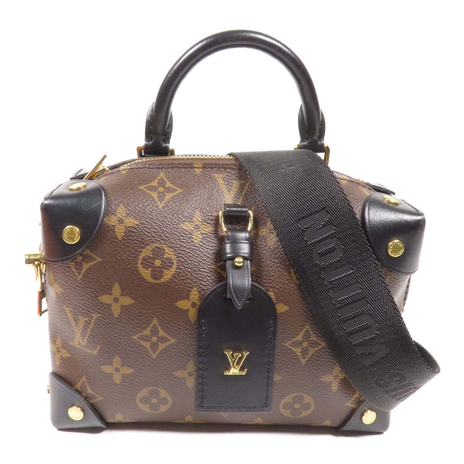 LOUIS VUITTON Monogram Petite Malle Souple金扣手挽肩背兩用袋棕色