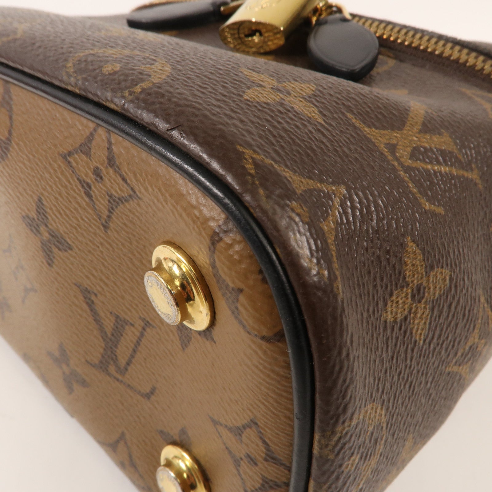 LOUIS VUITTON Monogram Reverse Vanity PM金扣手挽肩背兩用袋棕色