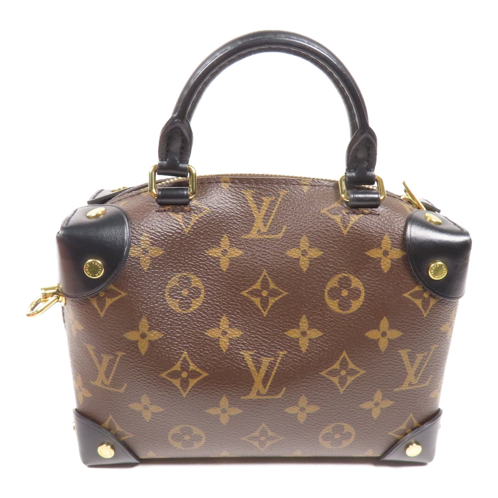LOUIS VUITTON Monogram Petite Malle Souple金扣手挽肩背兩用袋棕色