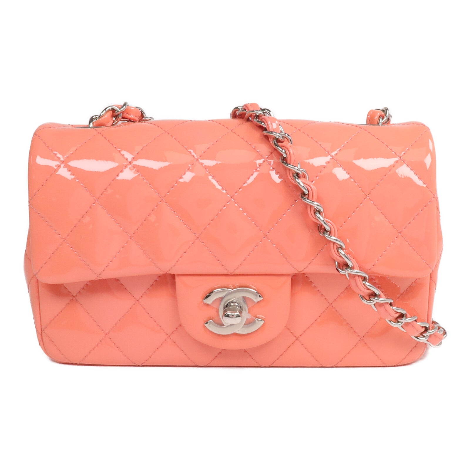 CHANEL 【激減優惠】漆皮皮革Mini Classic 20銀扣鏈帶肩背袋