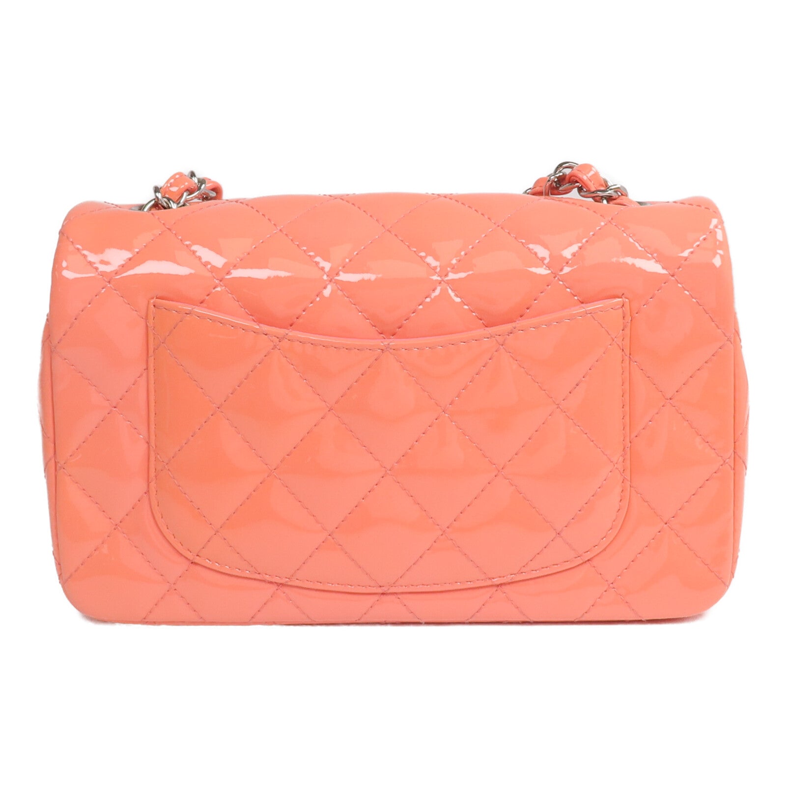 CHANEL 漆皮皮革Mini Classic 20銀扣鏈帶肩背袋