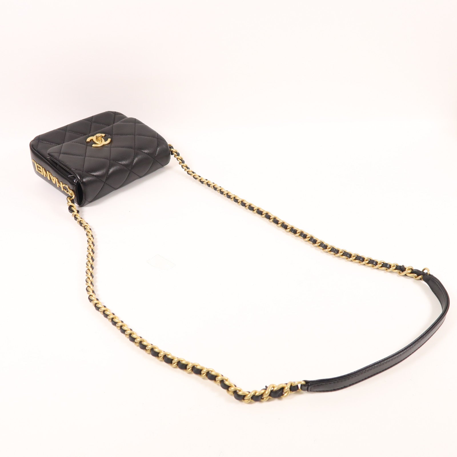 CHANEL 牛皮皮革Chain Shoulder金扣鏈帶肩背袋