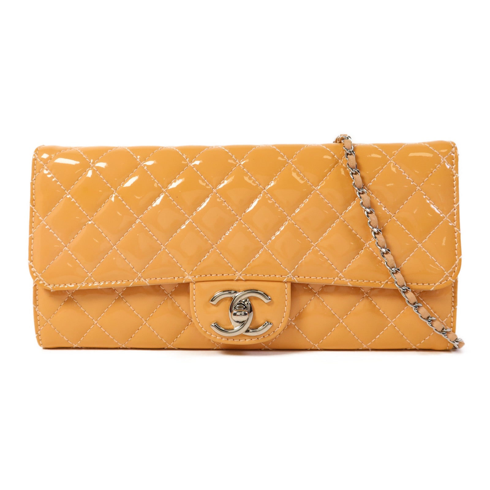 CHANEL 漆皮皮革Chain Shoulder Bag銀扣鏈帶肩背袋