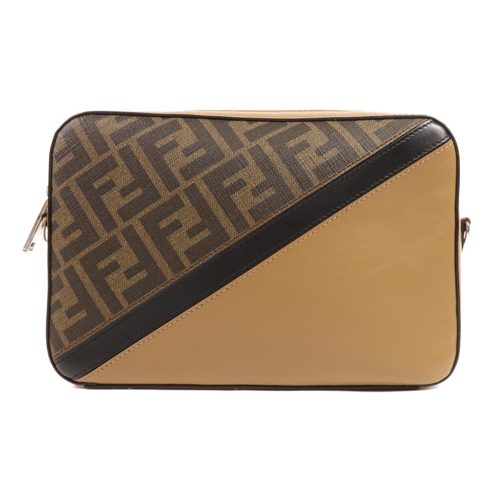 FENDI 塗層帆布/牛皮皮革Shoulder Bag銀扣肩背袋