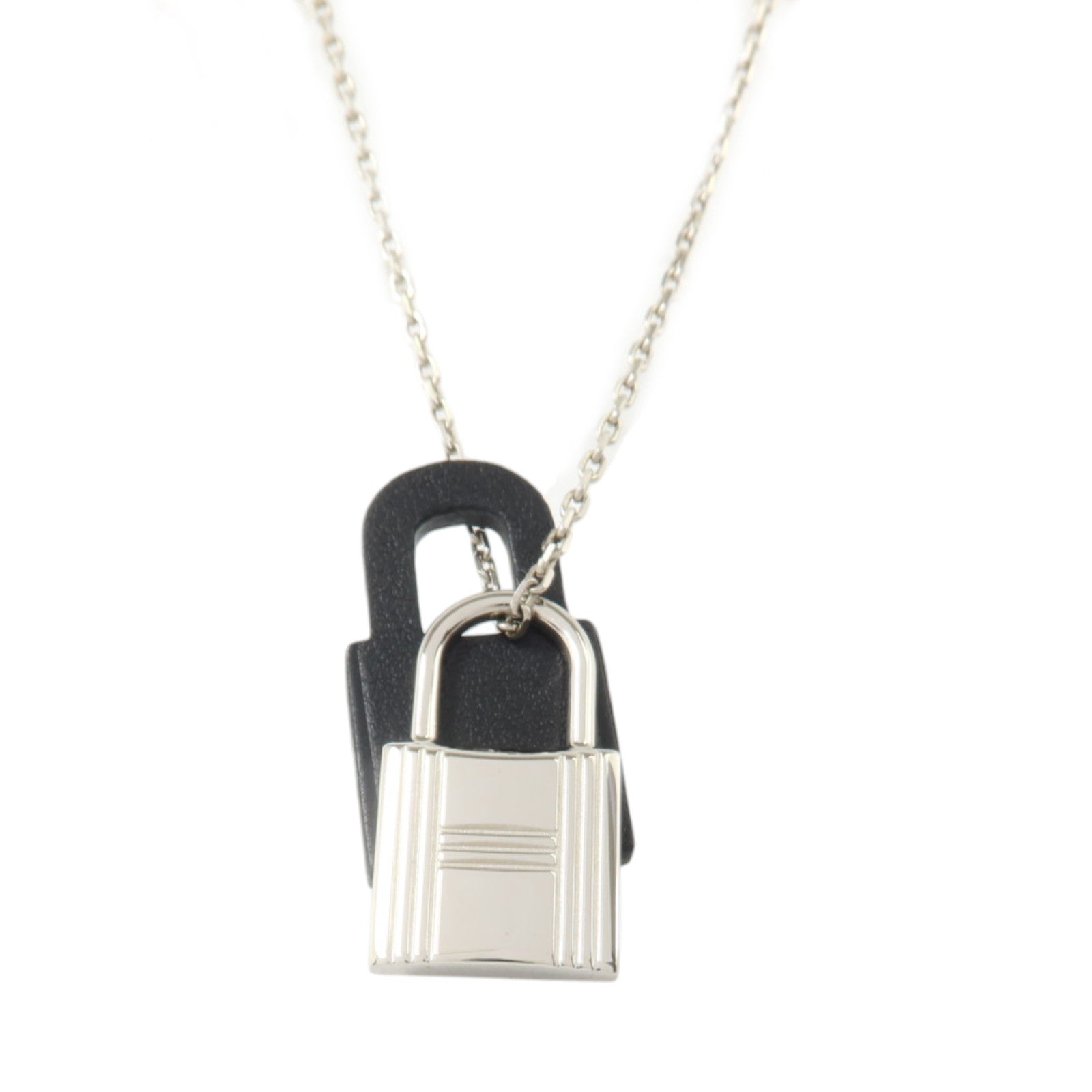 HERMES Swift皮革/金屬O'Kelly Necklace銀扣項鏈