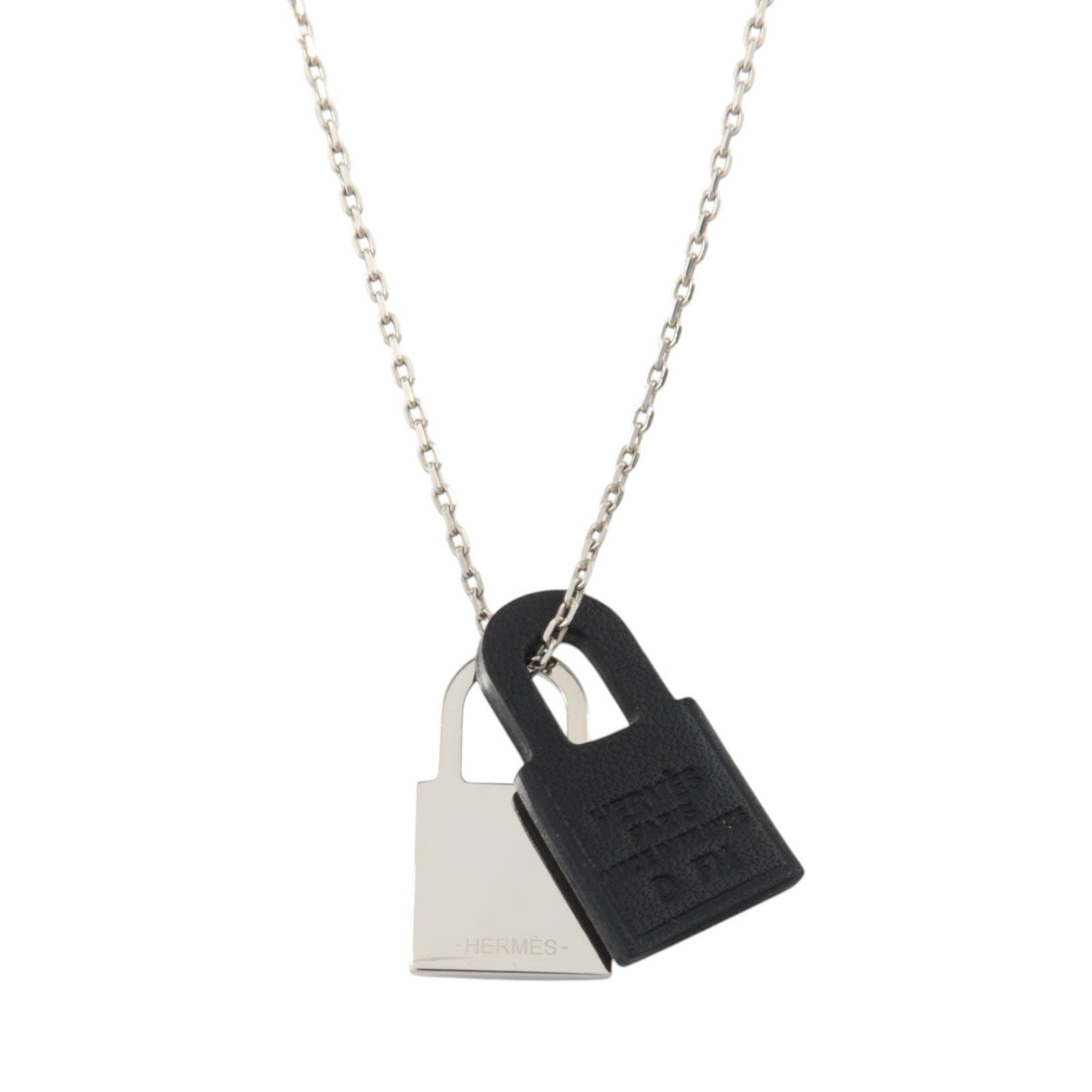 HERMES Swift皮革/金屬O'Kelly Necklace銀扣項鏈