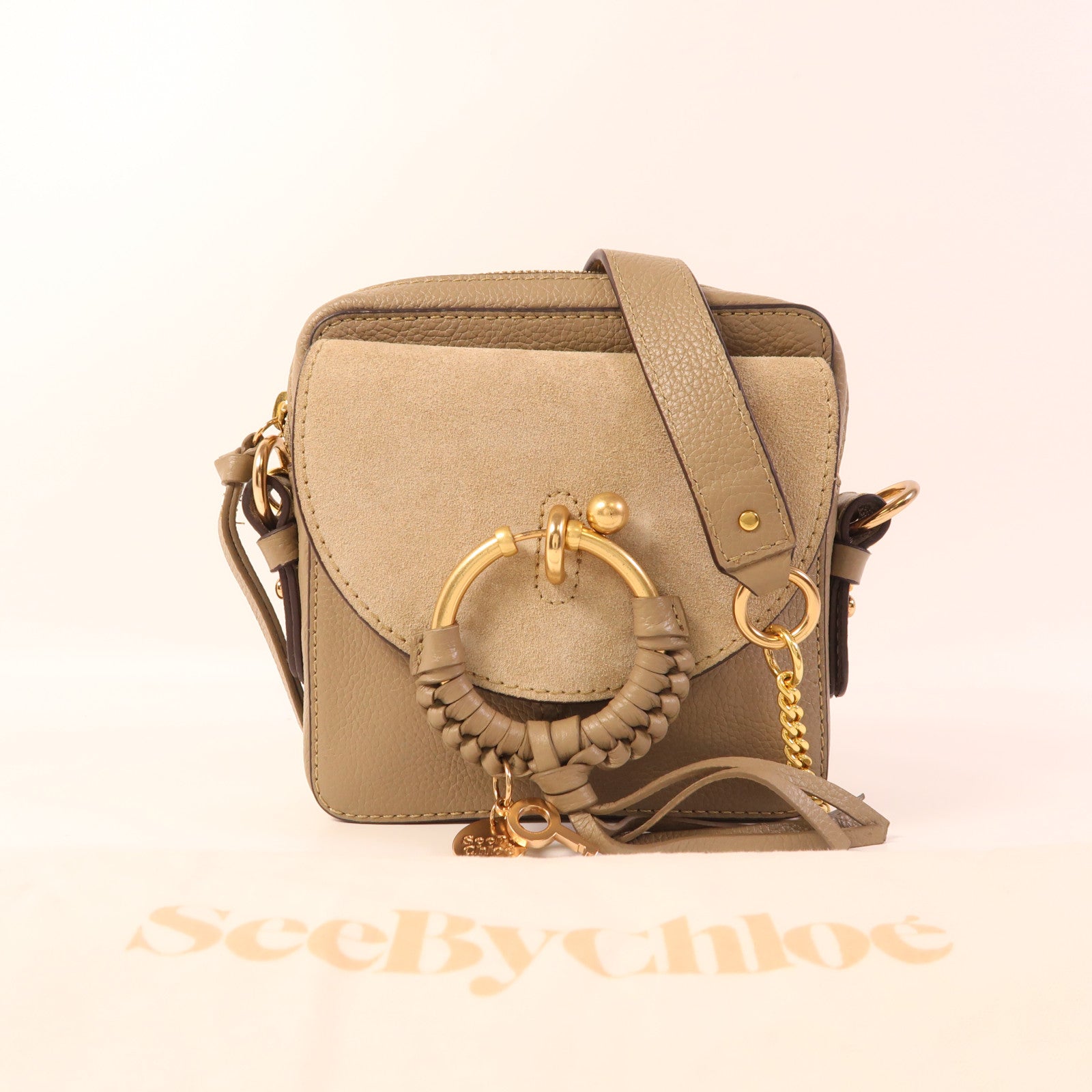 SEE BY CHLOE 牛皮皮革/麂皮皮革Shoulder Bag金扣肩背袋