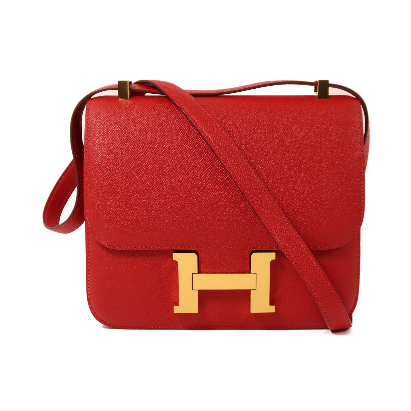 HERMES 【激減優惠】Epsom皮革Constance 24金扣肩背袋Rouge Casaque