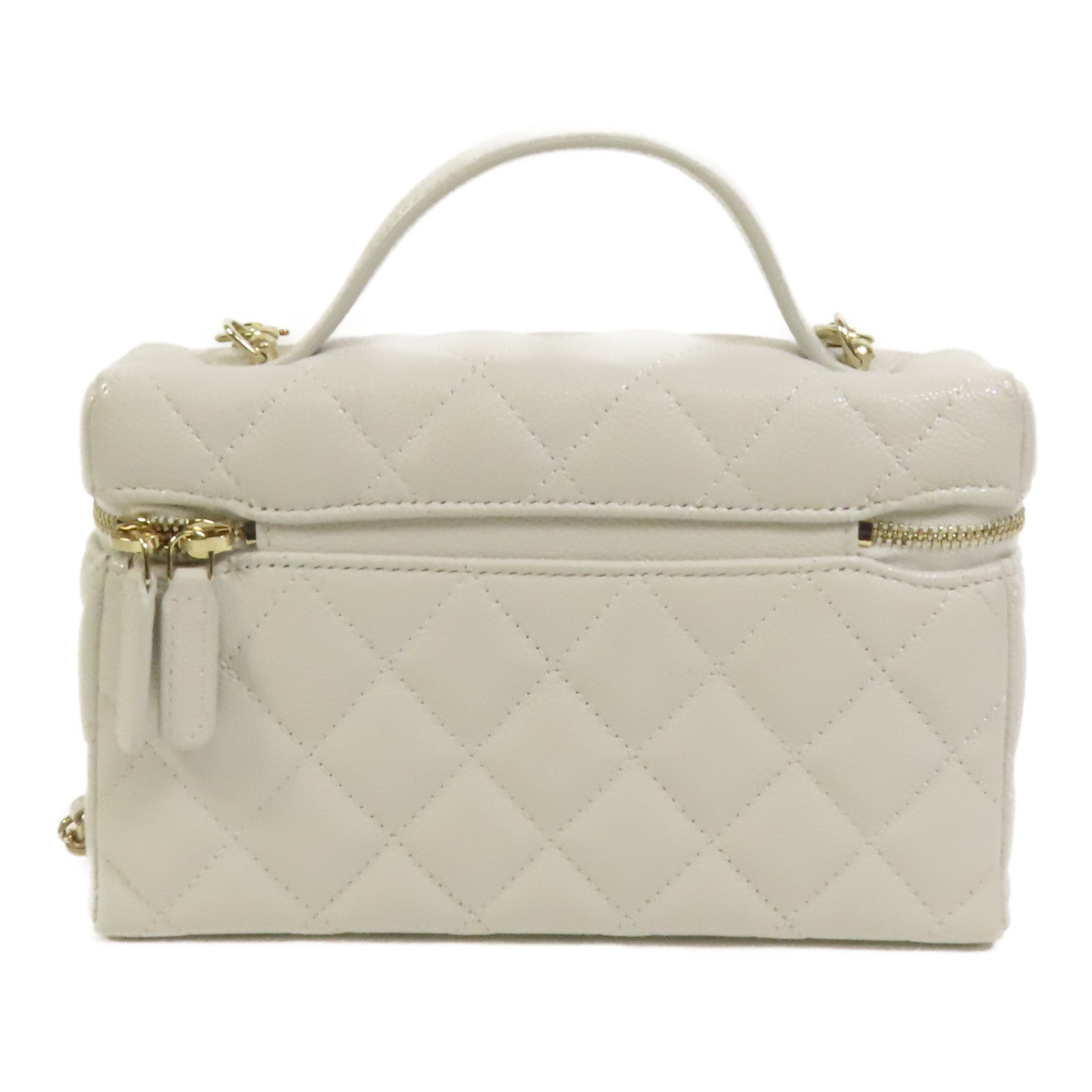CHANEL 牛皮皮革Vanity Case金扣鏈帶手挽肩背兩用袋
