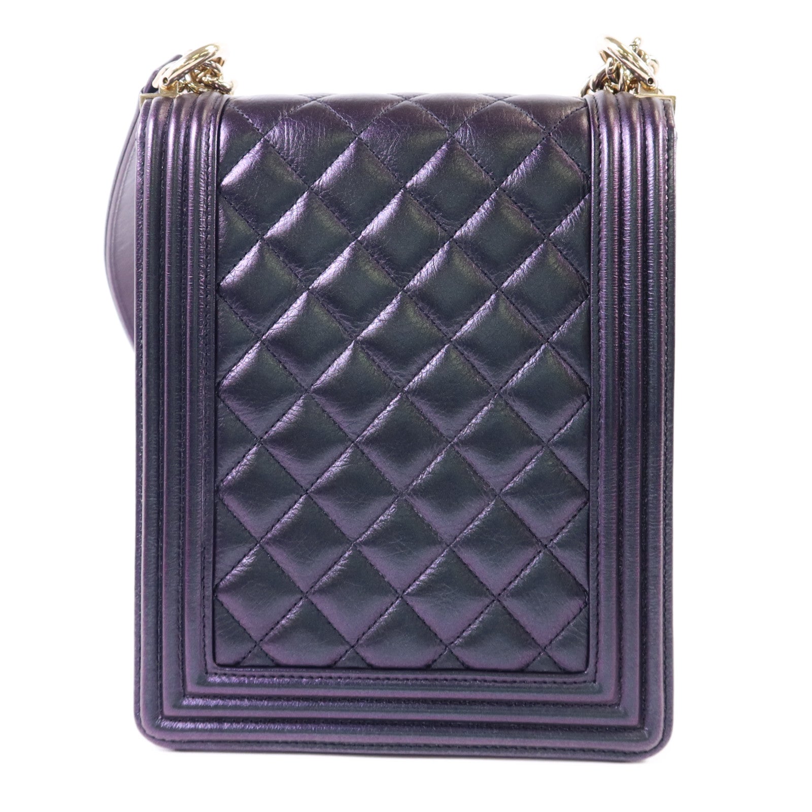 CHANEL 牛皮皮革Boy Chanel North South金扣鏈帶肩背袋