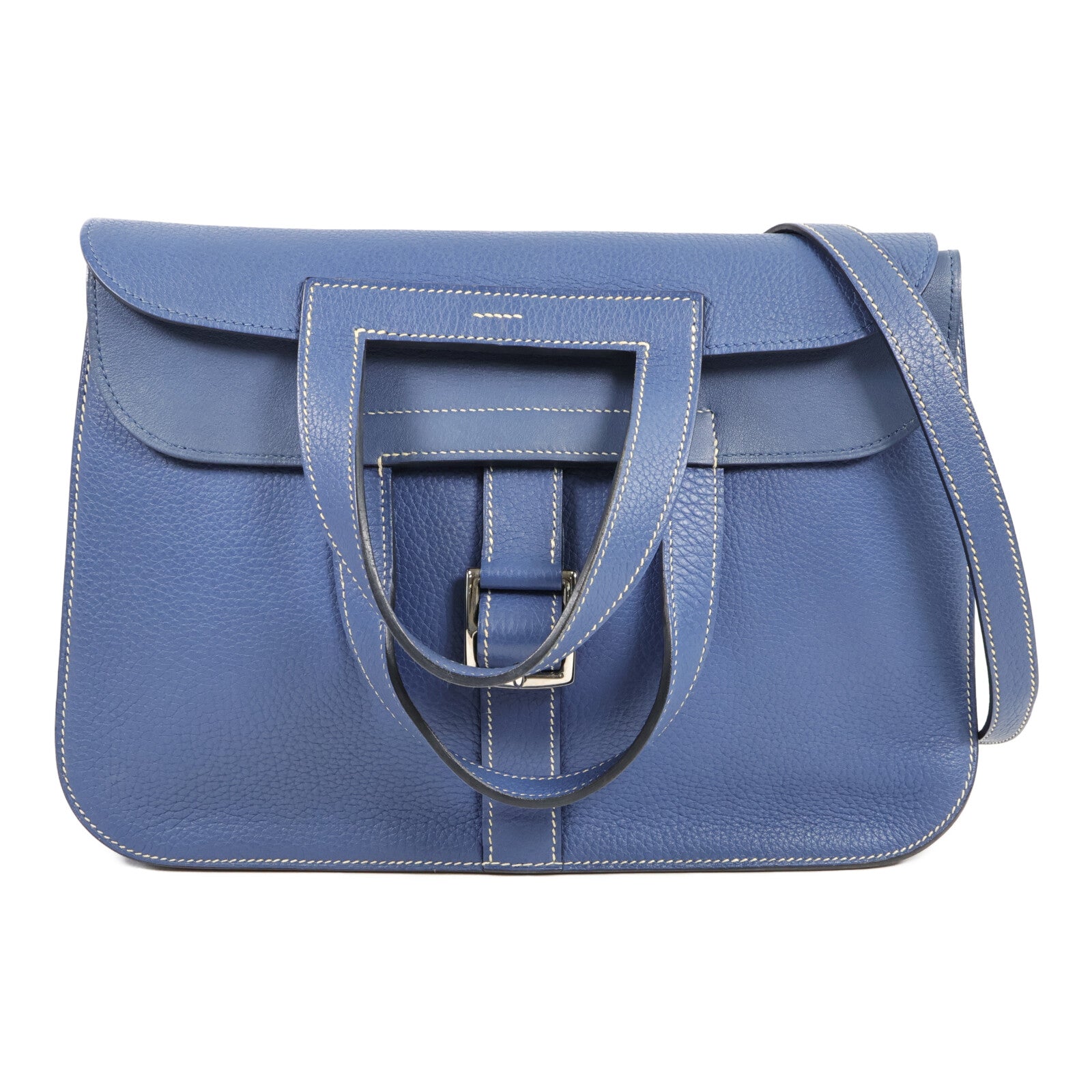 HERMES Clemence皮革Halzan 31手挽肩背兩用袋Blue Agate