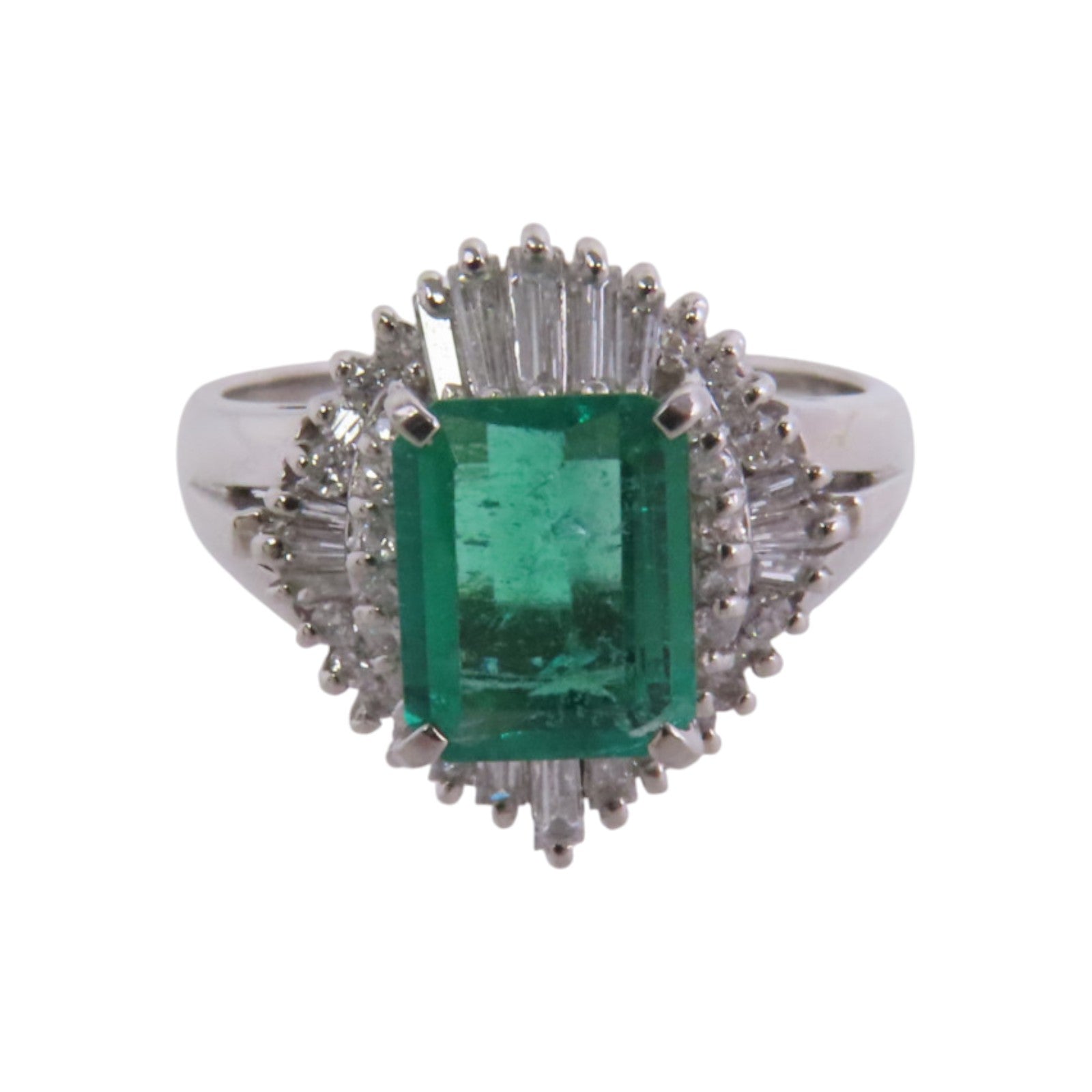 JEWELRY PT900鉑金Emerald Diamond綠寶石/鑽石戒指US#5