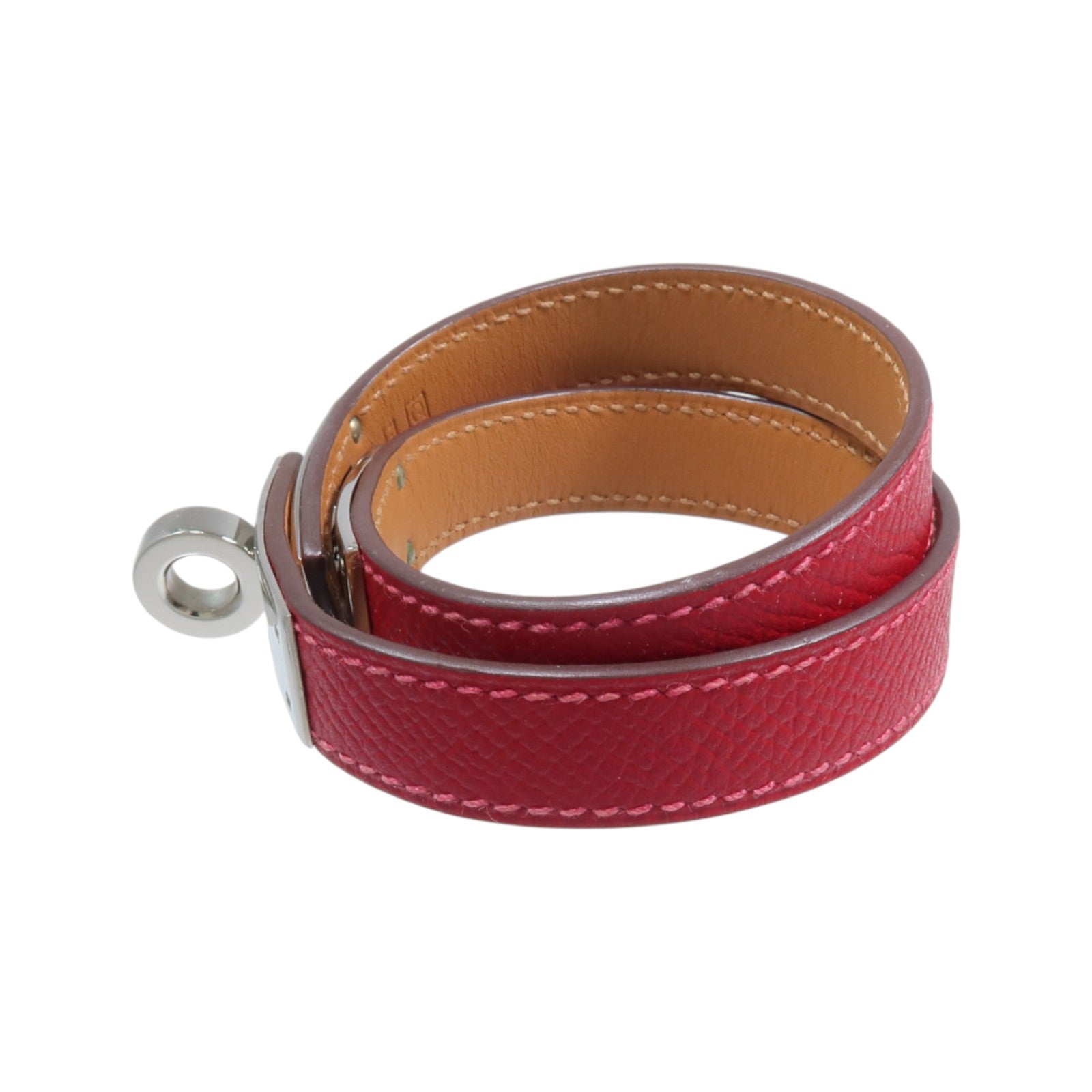 HERMES Epsom皮革/金屬Kelly Double Tour手鏈Rouge