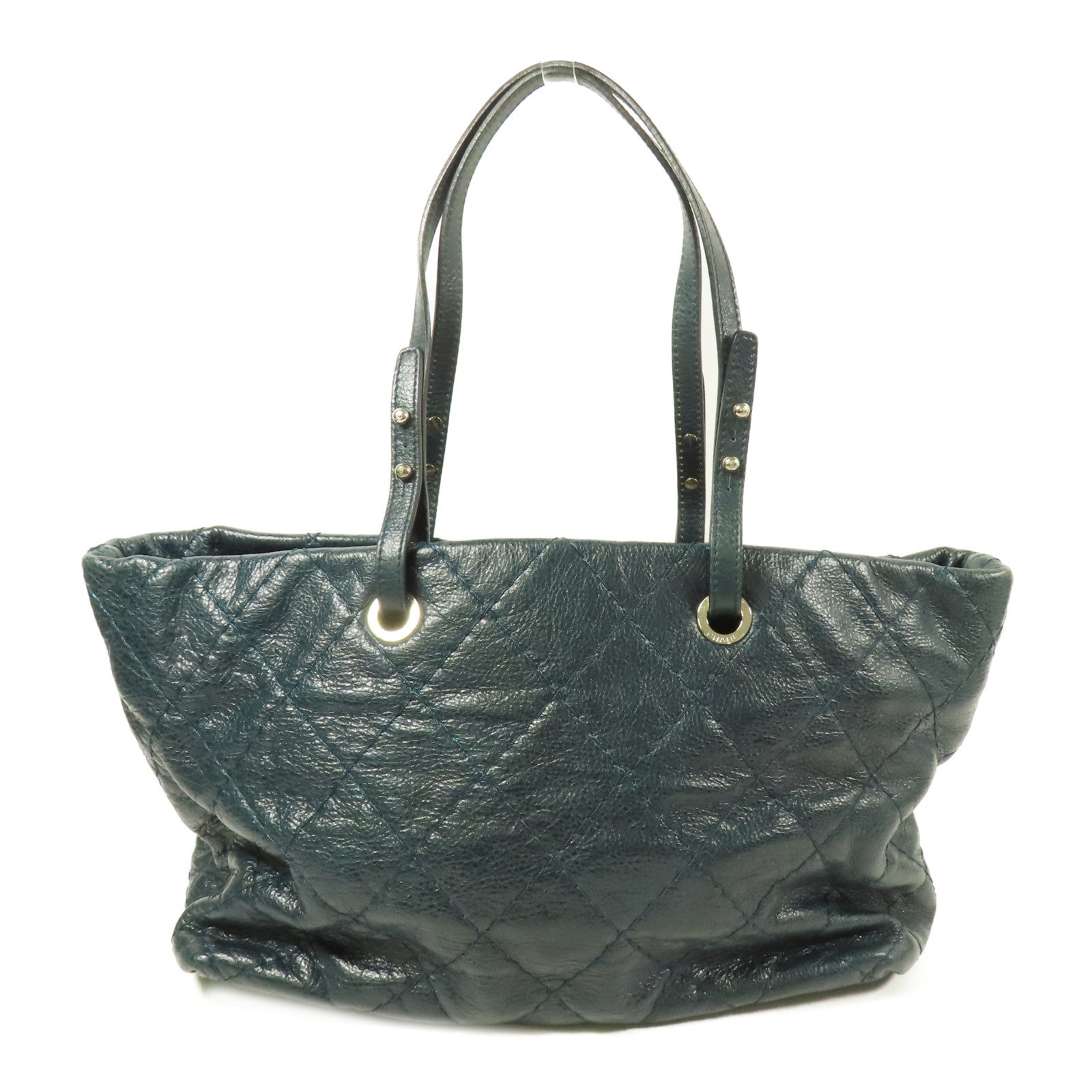 CHANEL 牛皮皮革Tote Bag銀扣肩背袋