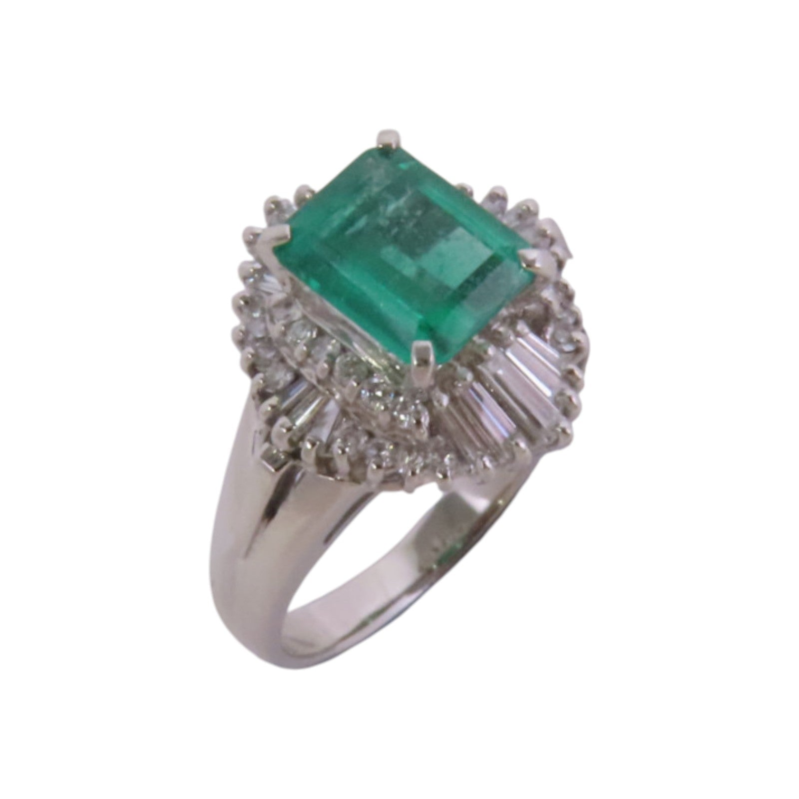 JEWELRY PT900鉑金Emerald Diamond綠寶石/鑽石戒指US#5