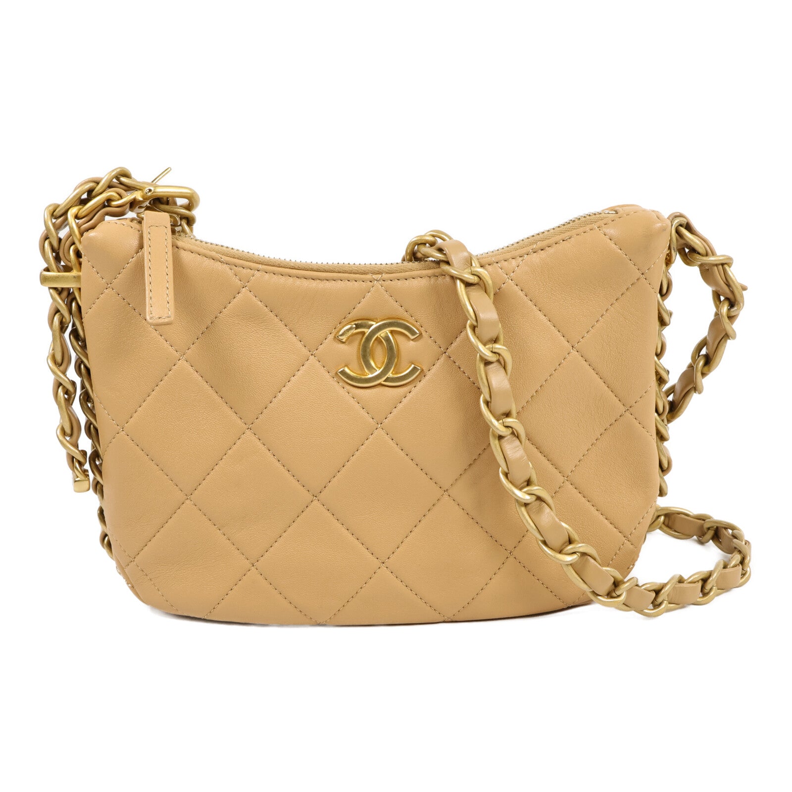 CHANEL 牛皮皮革Hobo Bag鏈帶肩背袋