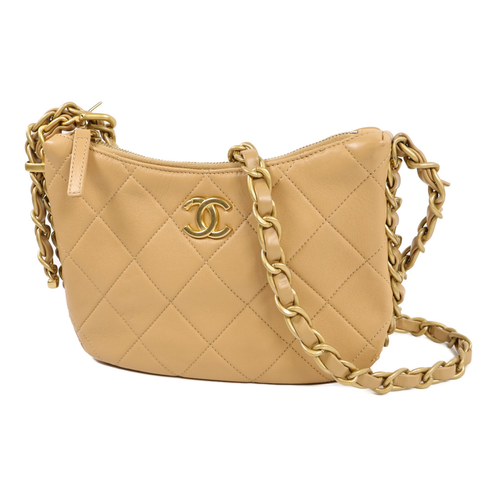 CHANEL 牛皮皮革Hobo Bag鏈帶肩背袋