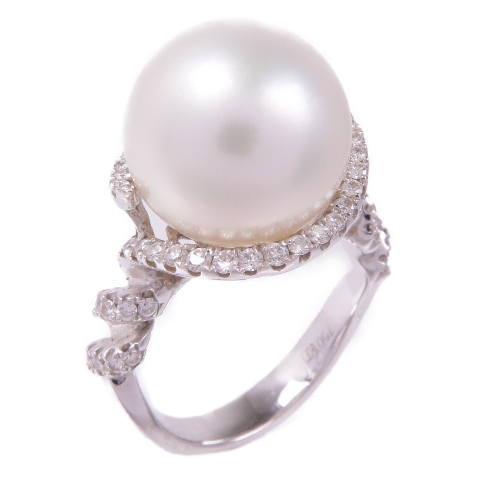 JEWELRY 【激減優惠】18K白金Ring珍珠/鑽石戒指US#6.5