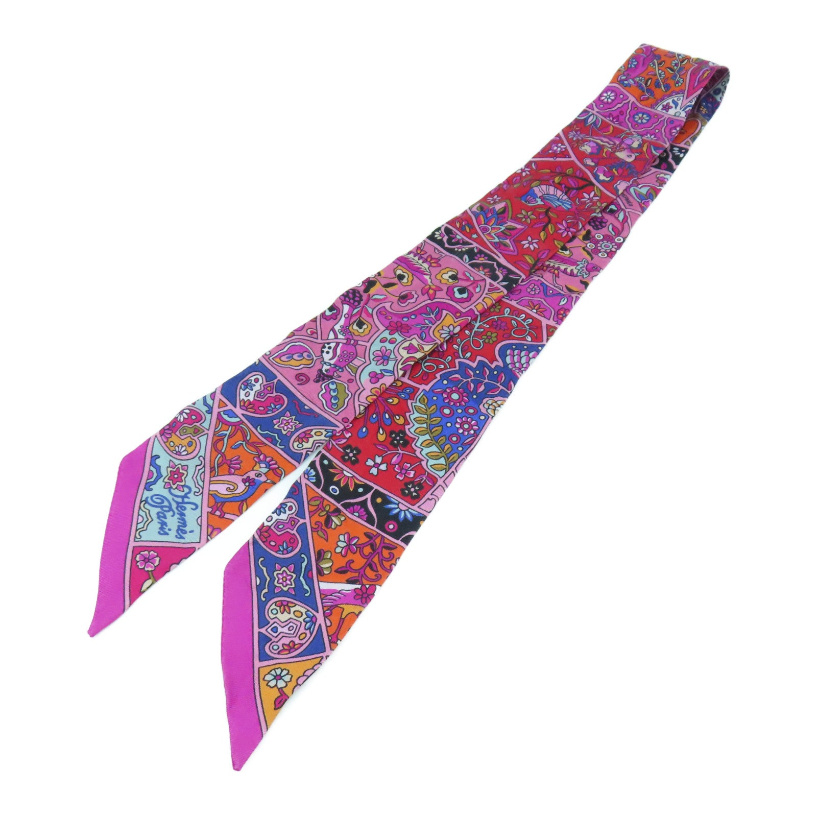 HERMES 【激減優惠】絲質Twilly Scarf絲巾紅色/粉紅色