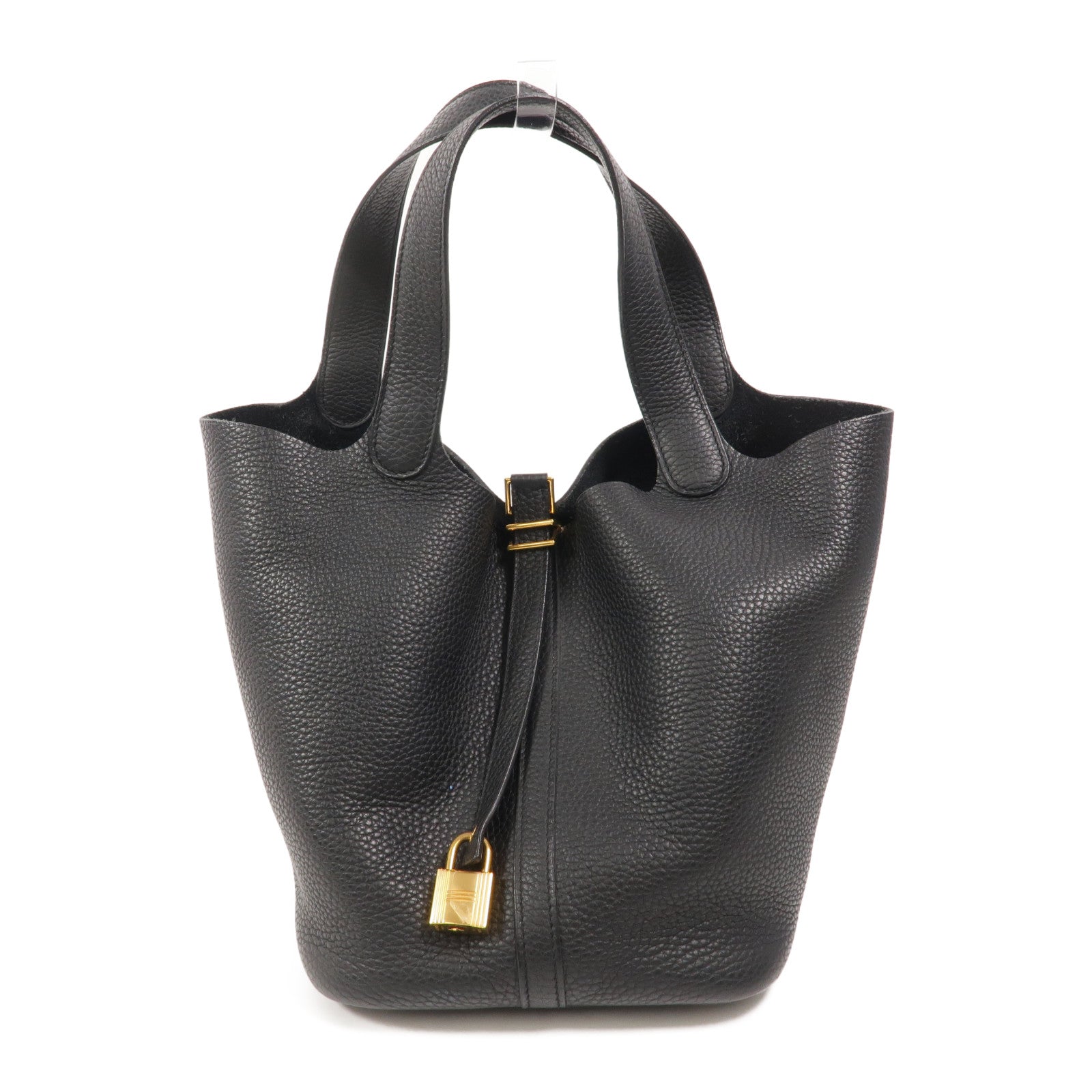 HERMES Clemence皮革Picotin MM扣手挽袋Noir