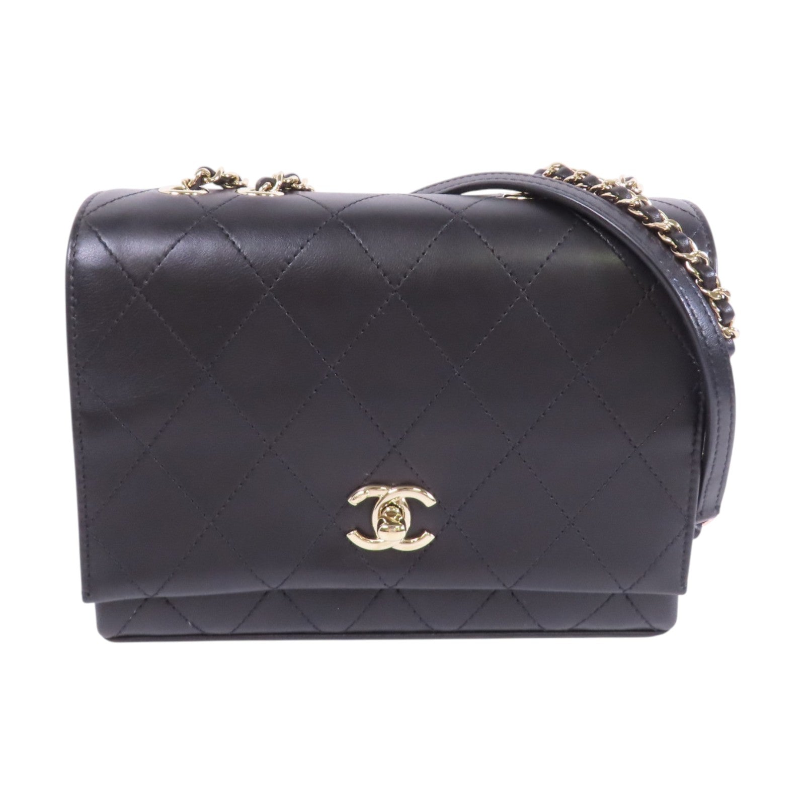 CHANEL 牛皮皮革Chain Shoulder Bag金扣鏈帶肩背袋