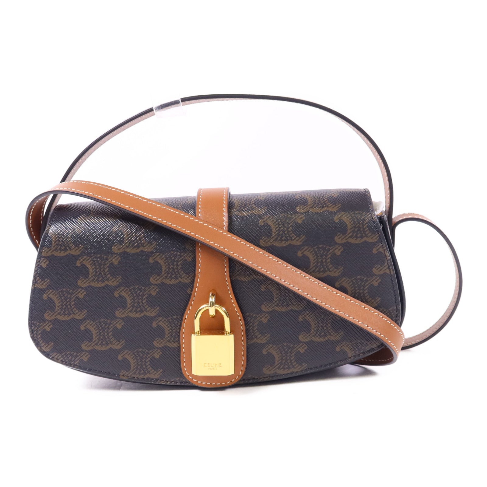 CELINE 塗層帆布Clutch On Strap Bag金扣手挽肩背兩用袋