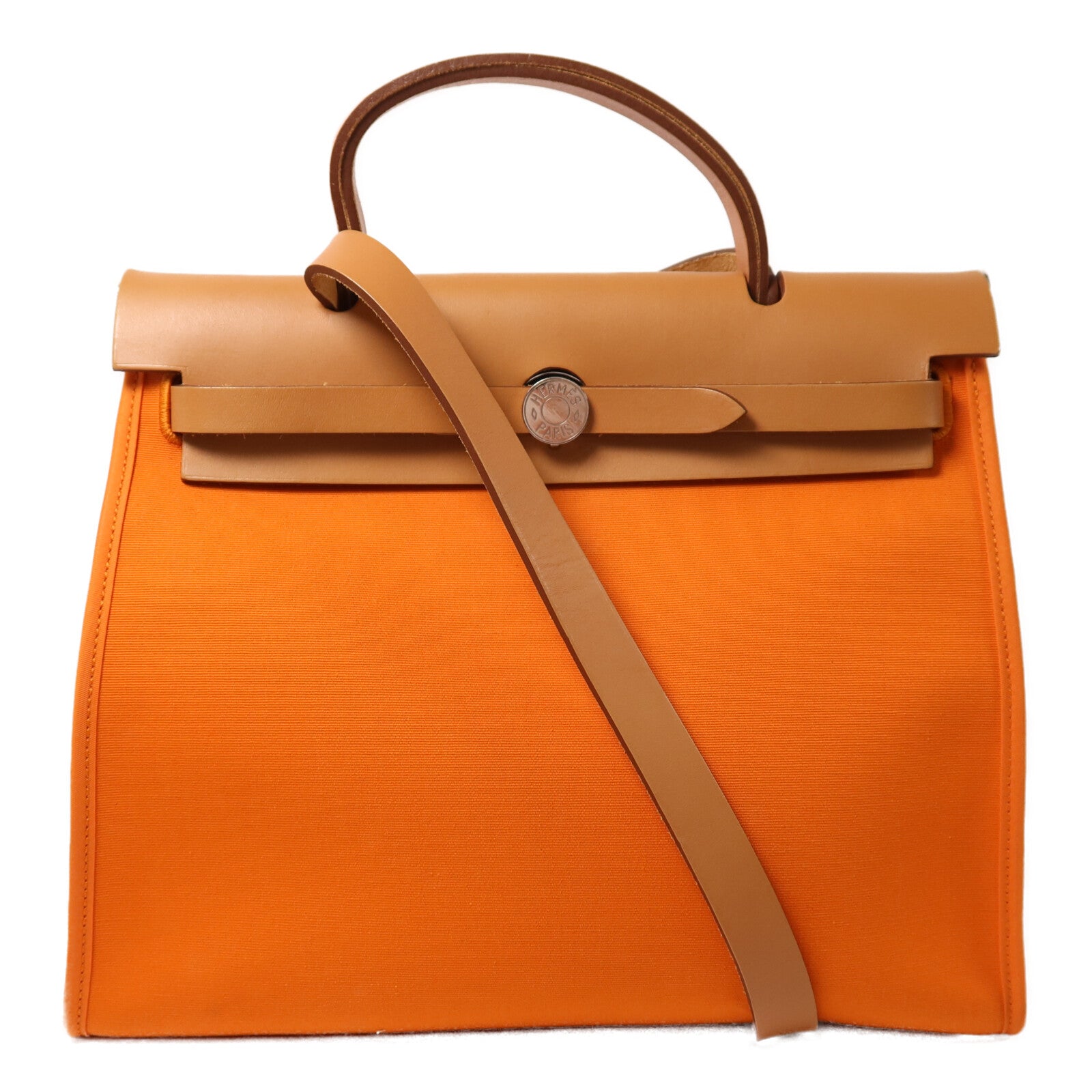 HERMES 帆布Herbag PM銀扣手挽肩背兩用袋Orange