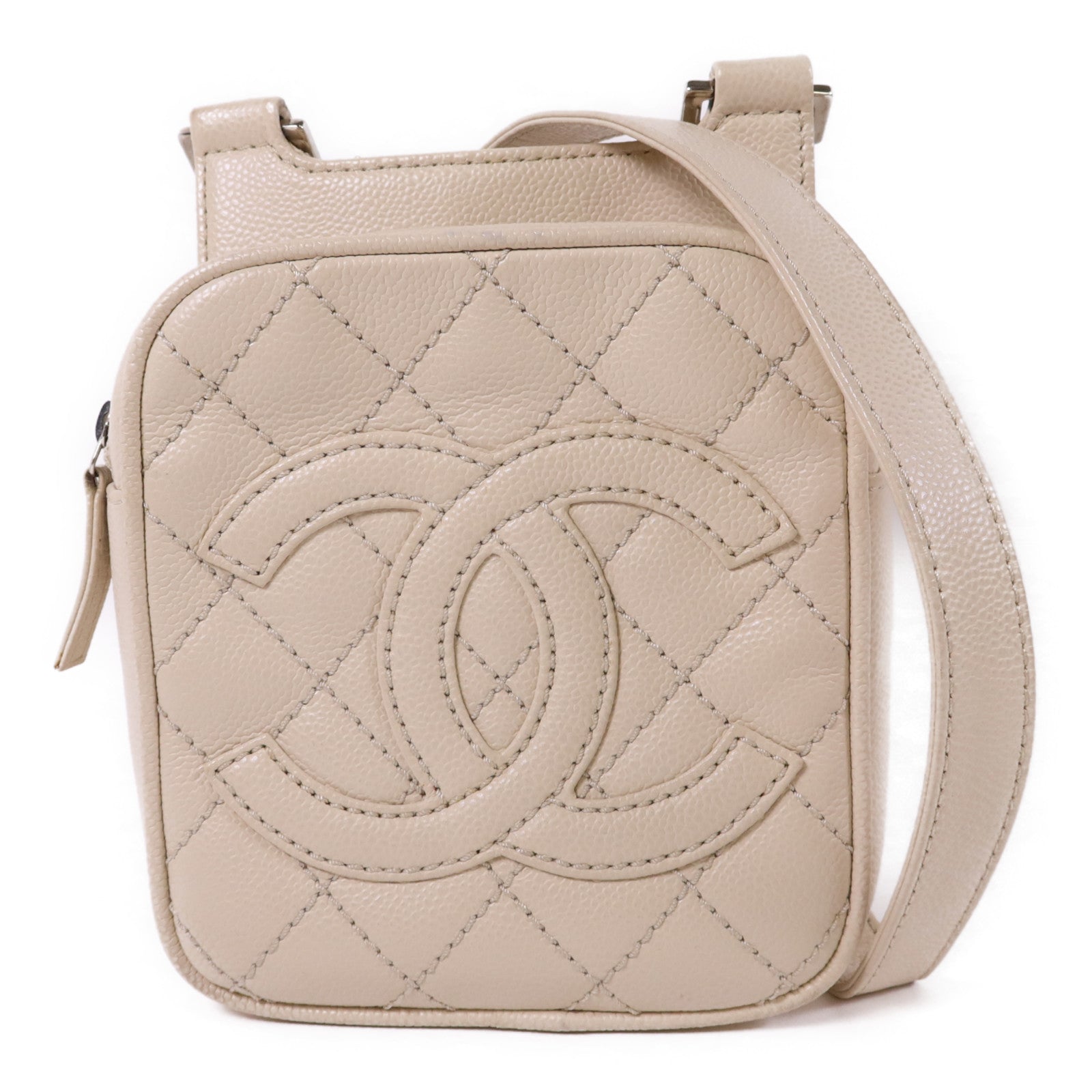 CHANEL 牛皮皮革Shoulder Bag銀扣肩背袋