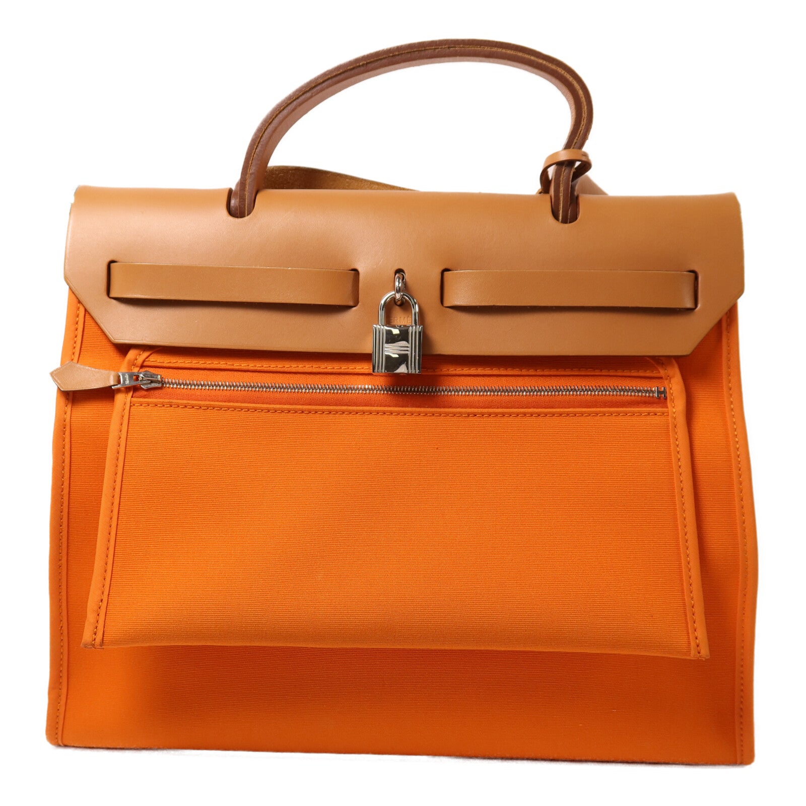 HERMES 帆布Herbag PM銀扣手挽肩背兩用袋Orange