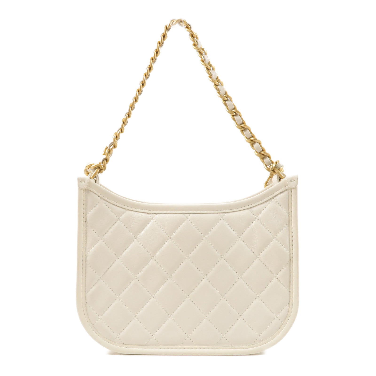 CHANEL 牛皮皮革Hobo Bag金扣鏈帶手挽肩背兩用袋