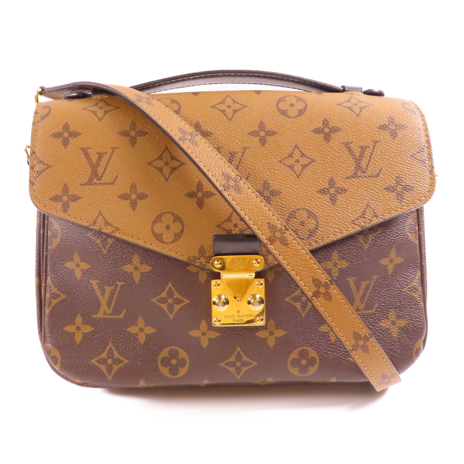 LOUIS VUITTON Monogram Reverse Pochette Metis金扣手挽肩背兩用袋棕色