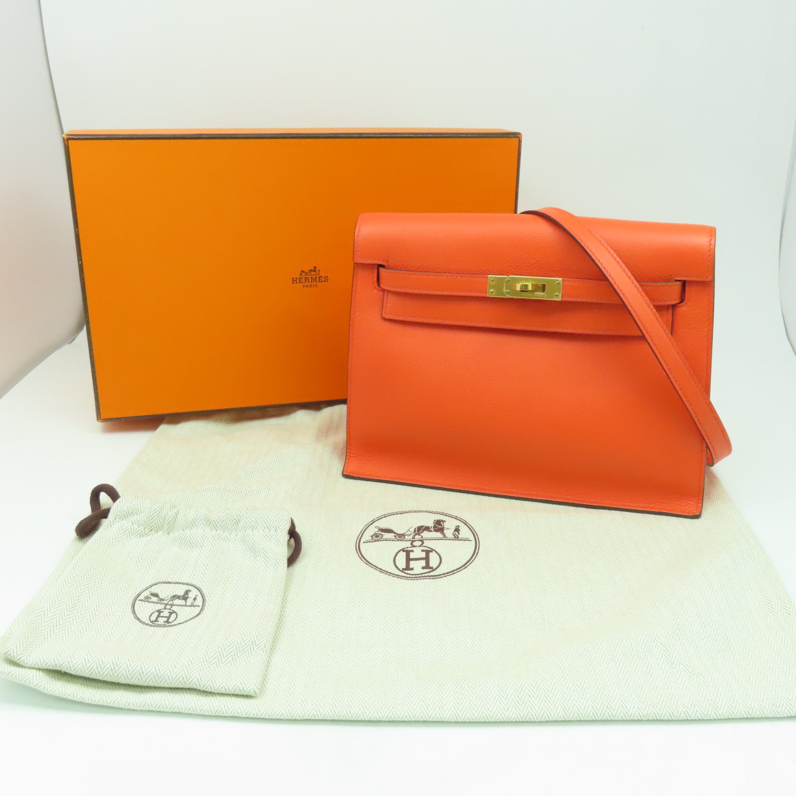 HERMES 【Hermes Fair】Evercolor皮革Kelly Danse D金扣肩背袋Orange Poppy罌粟花橘色