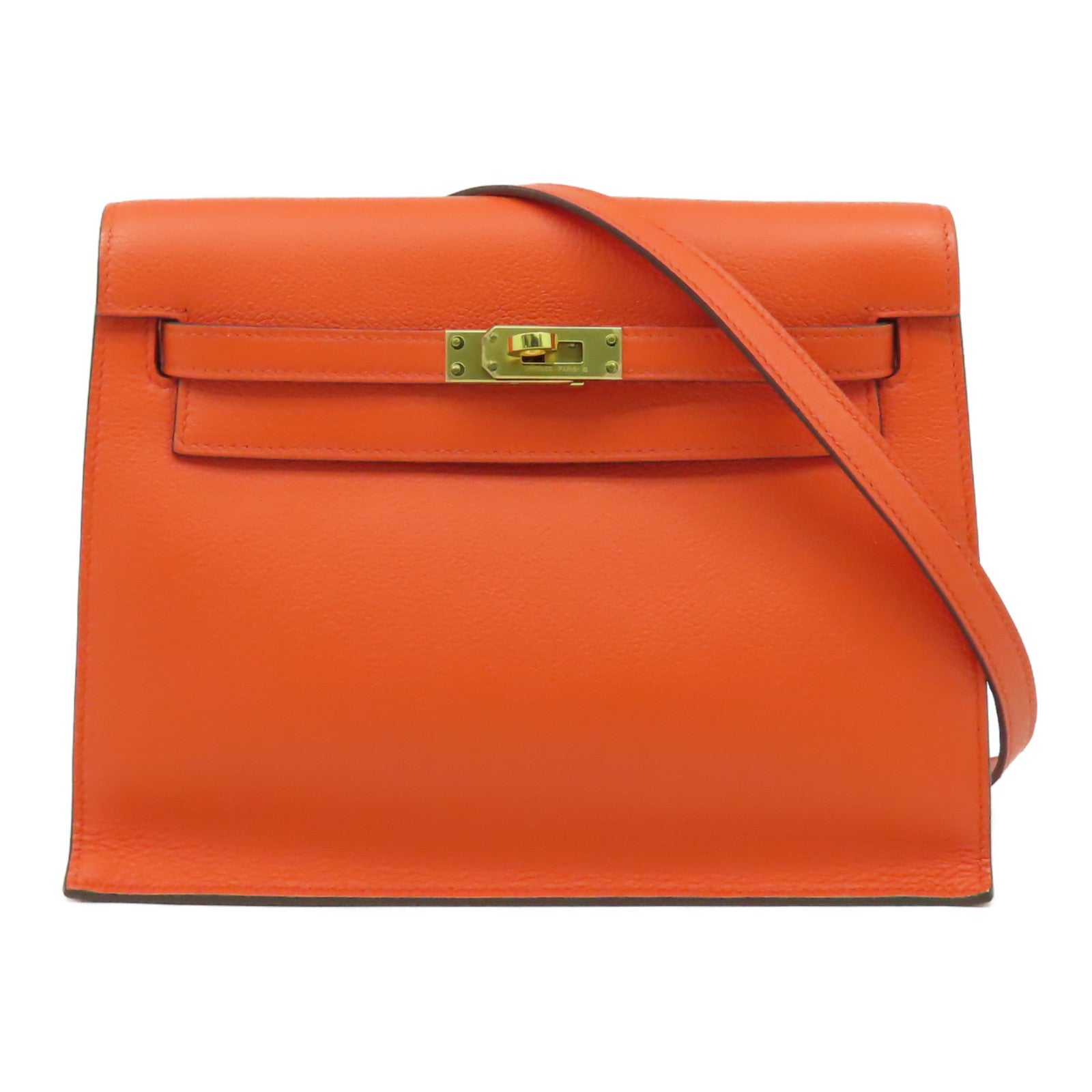 HERMES 【Hermes Fair】Evercolor皮革Kelly Danse D金扣肩背袋Orange Poppy罌粟花橘色