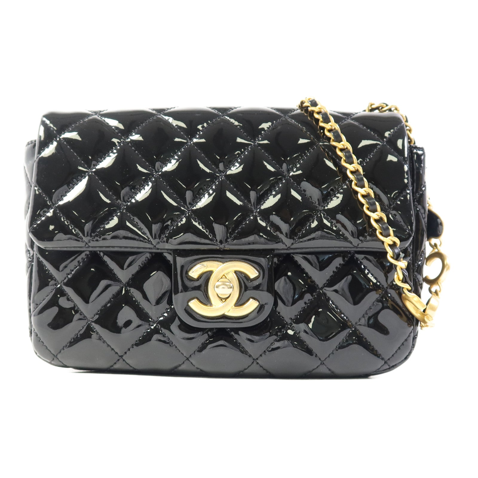 CHANEL 漆皮皮革Mini Classic 20金扣鏈帶肩背袋