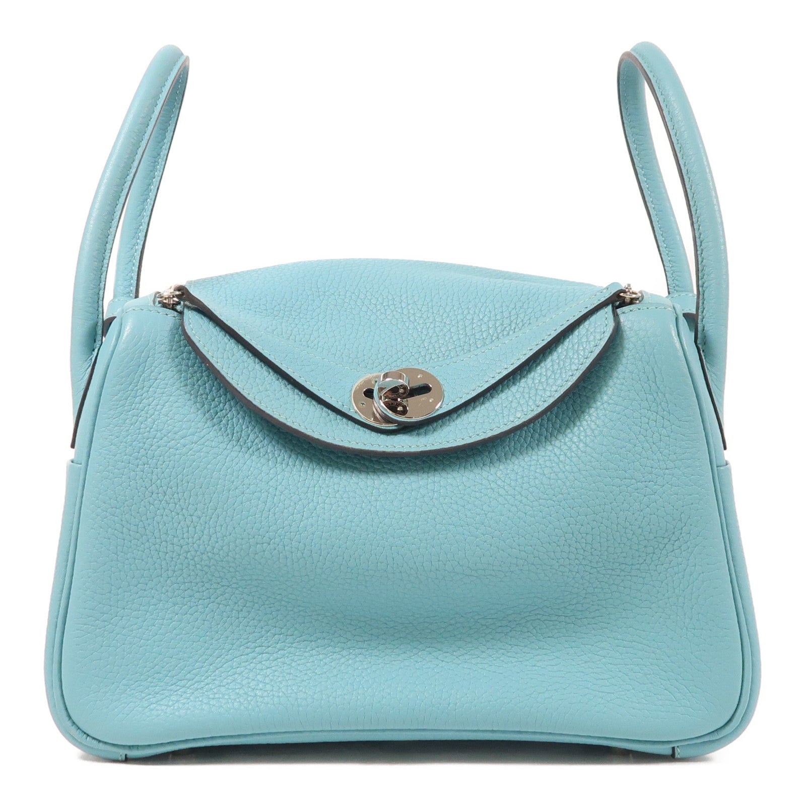 HERMES Clemence皮革Lindy 26銀扣手挽肩背兩用袋Blue Atoll