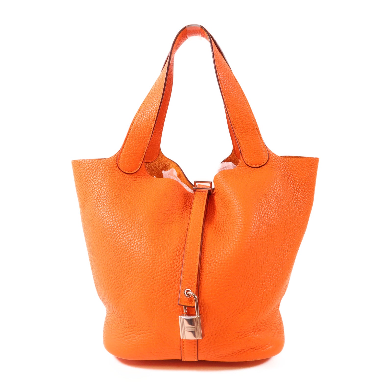 HERMES PHW Picotin MM Tote Bag Clemence Leather 93 Orange