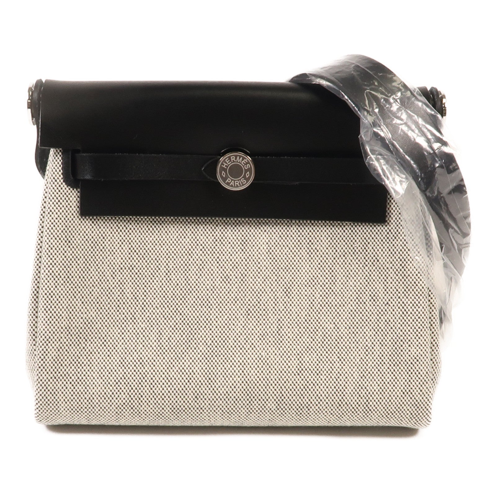 HERMES 【激減優惠】帆布Herbag Mini銀扣肩背袋Black/White