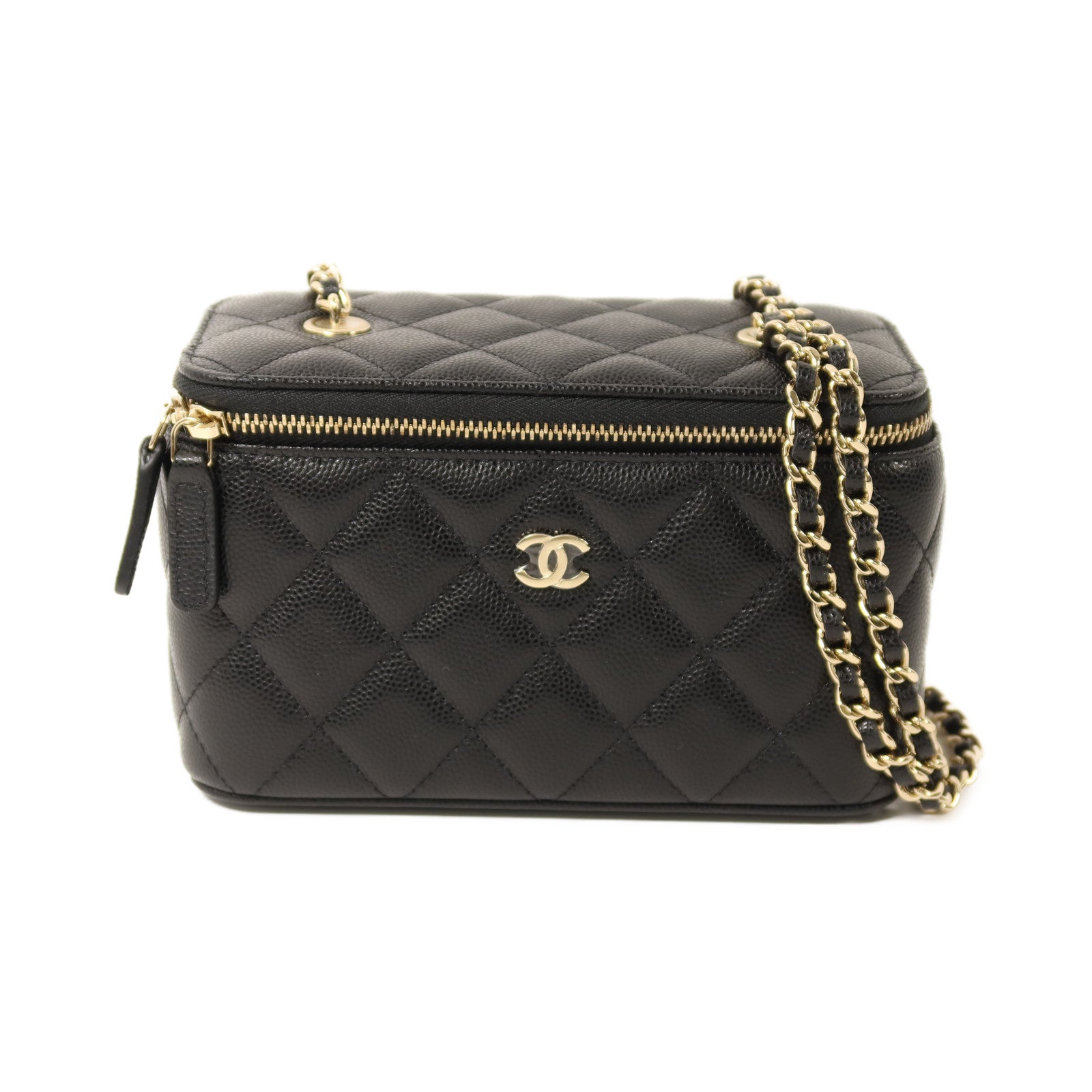CHANEL 牛皮皮革Vanity Case金扣鏈帶肩背袋