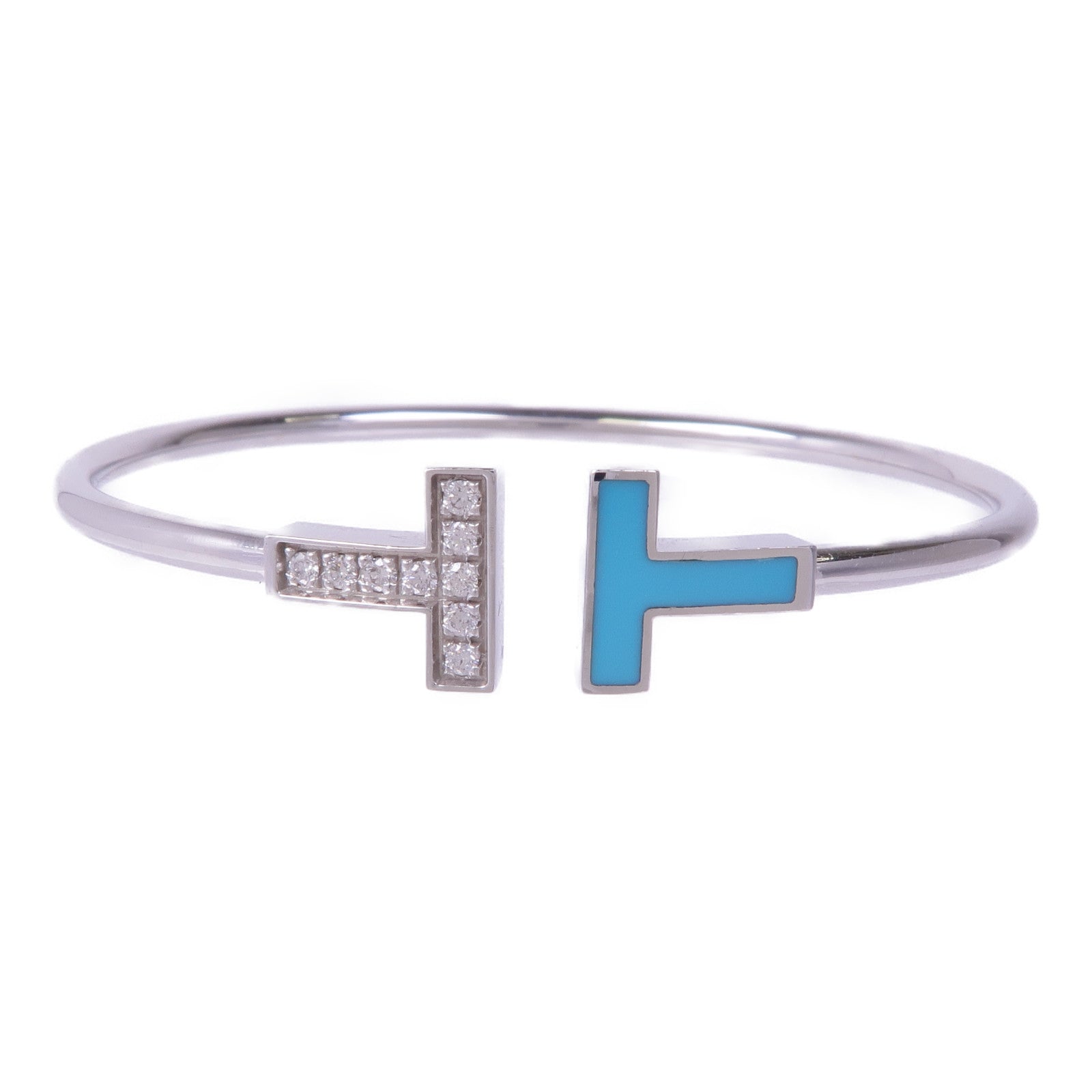 TIFFANY&CO 18K白金Diamond Turquoise T Wire手鐲