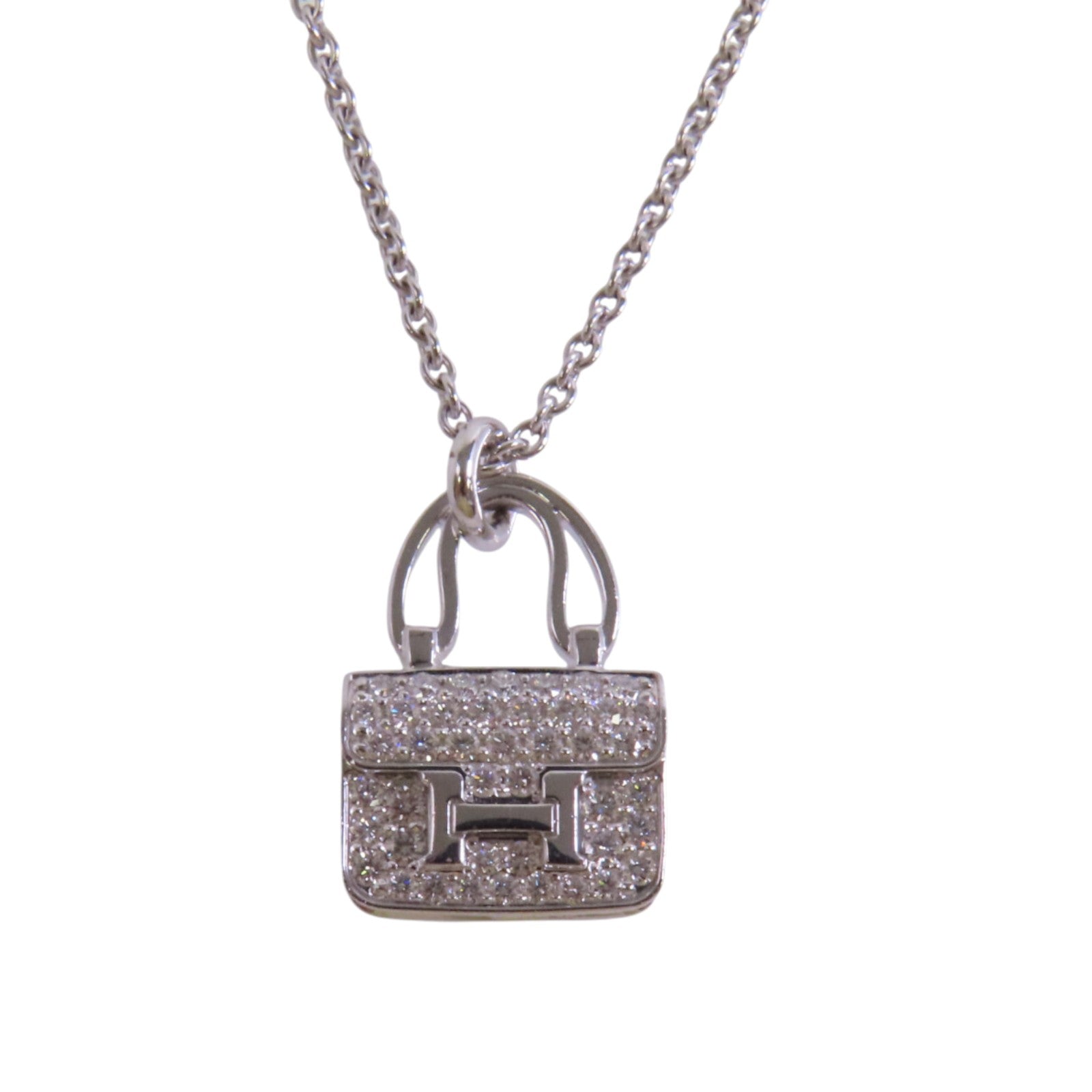 HERMES 18K白金Constance Diamond Pendant鑽石項鏈