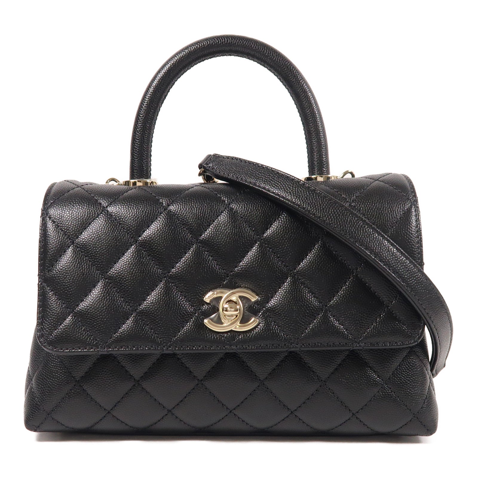 CHANEL 牛皮皮革Coco Handle Small金扣手挽肩背兩用袋