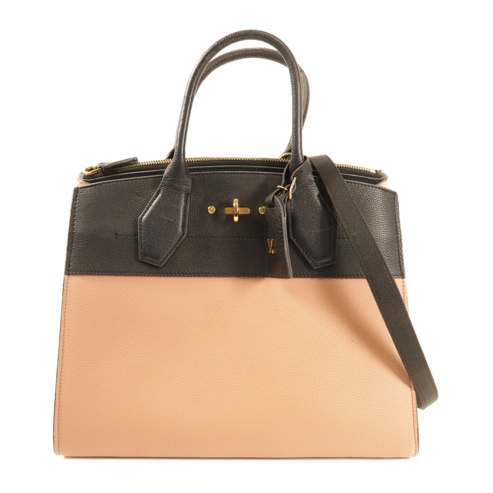 LOUIS VUITTON 【激減優惠】牛皮皮革City Steamer MM金扣手挽肩背兩用袋粉紅色/黑色