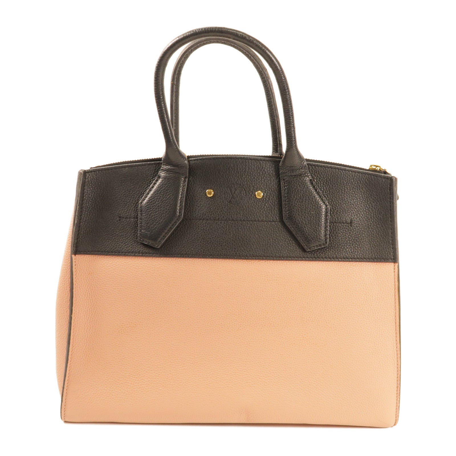 LOUIS VUITTON 牛皮皮革City Steamer MM金扣手挽肩背兩用袋粉紅色/黑色