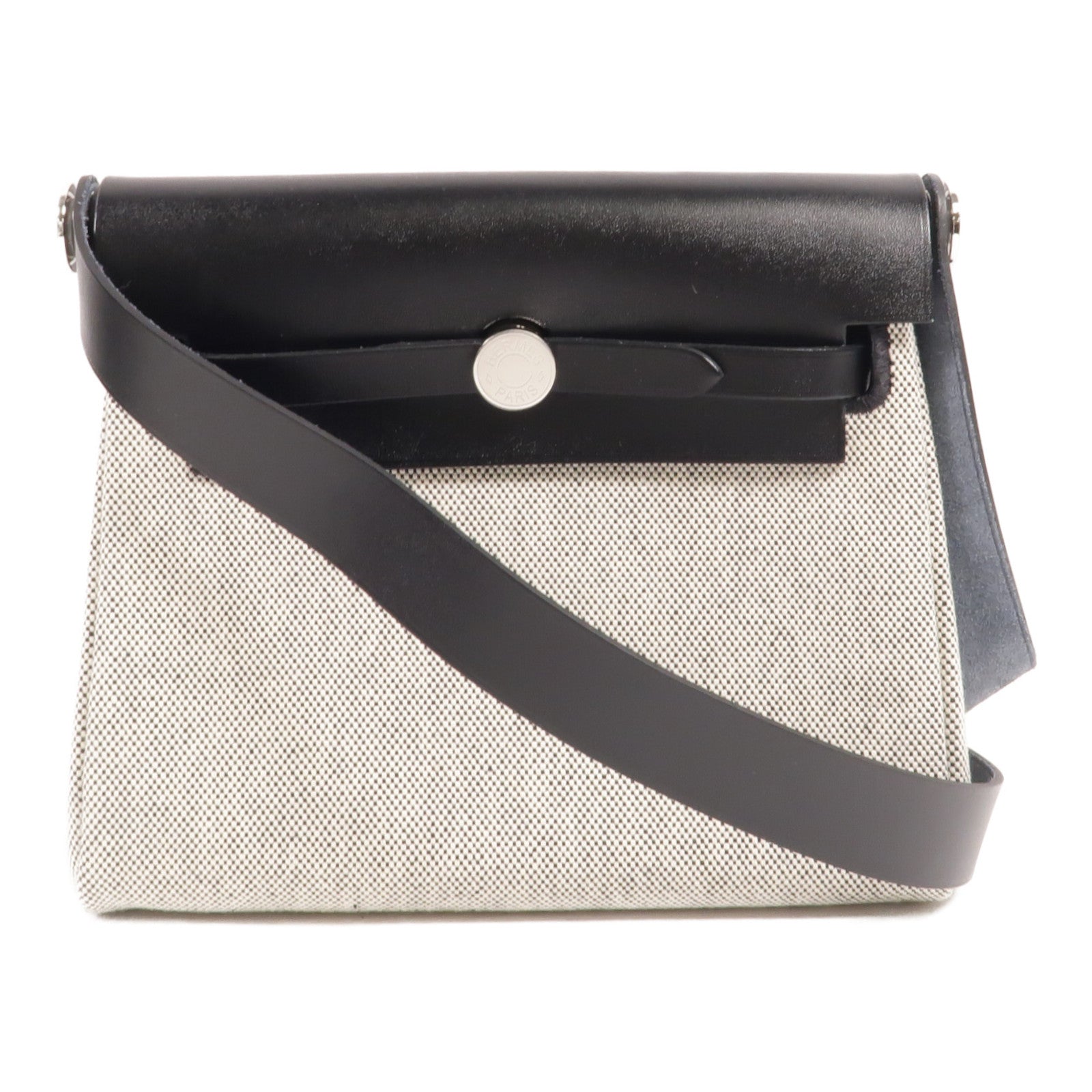 HERMES 帆布/皮革Mini Herbag肩背袋Noir