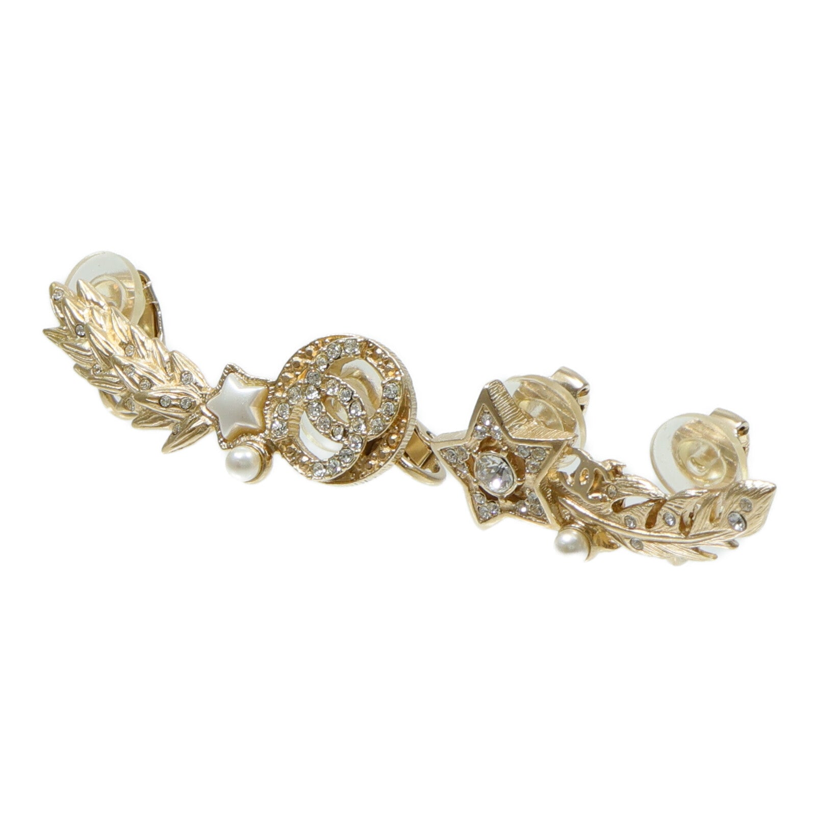CHANEL 金屬/水晶/樹脂Shooting Star CC Logo Ear Cuffs耳環