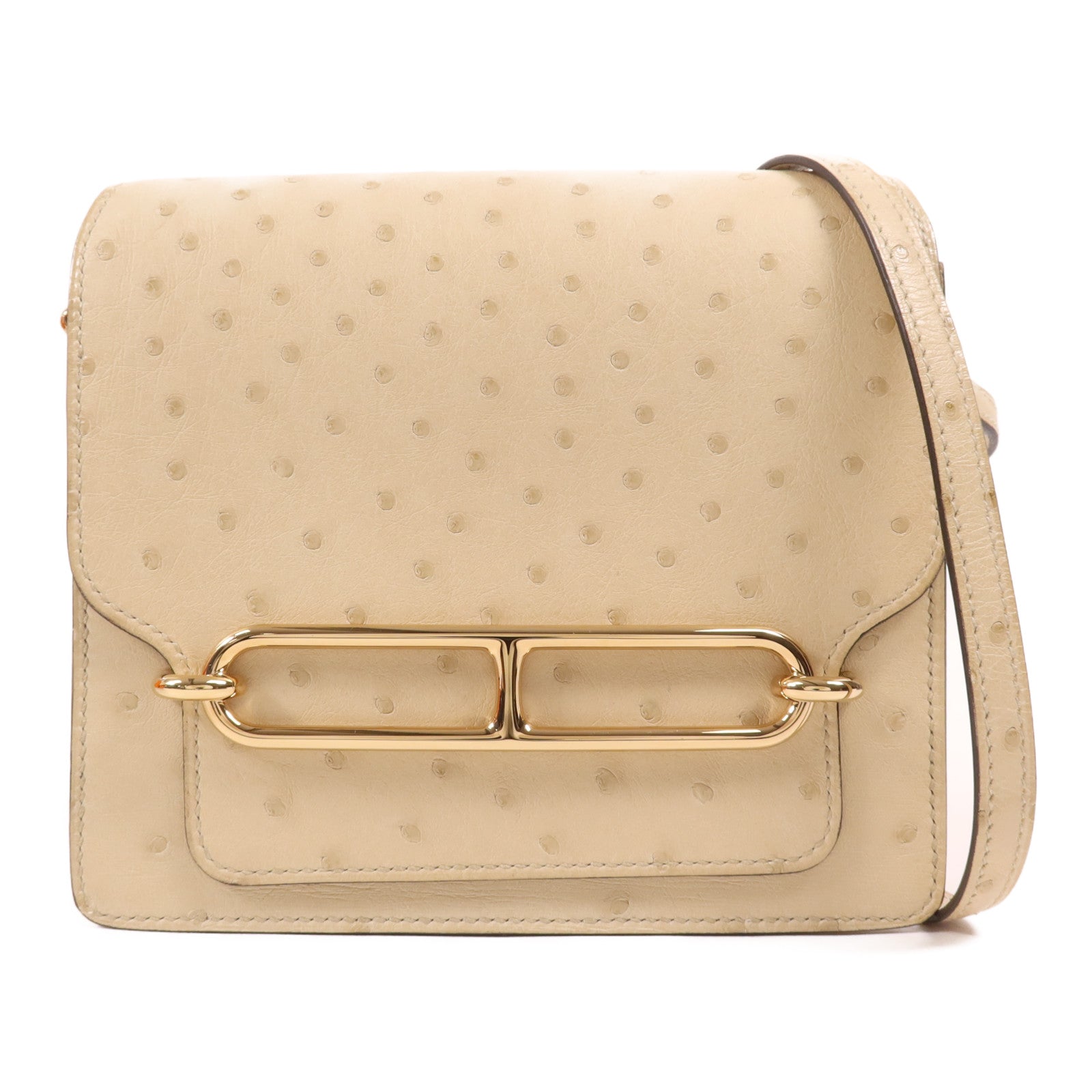 HERMES Ostrich皮革Mini Roulis金扣肩背袋Vanille